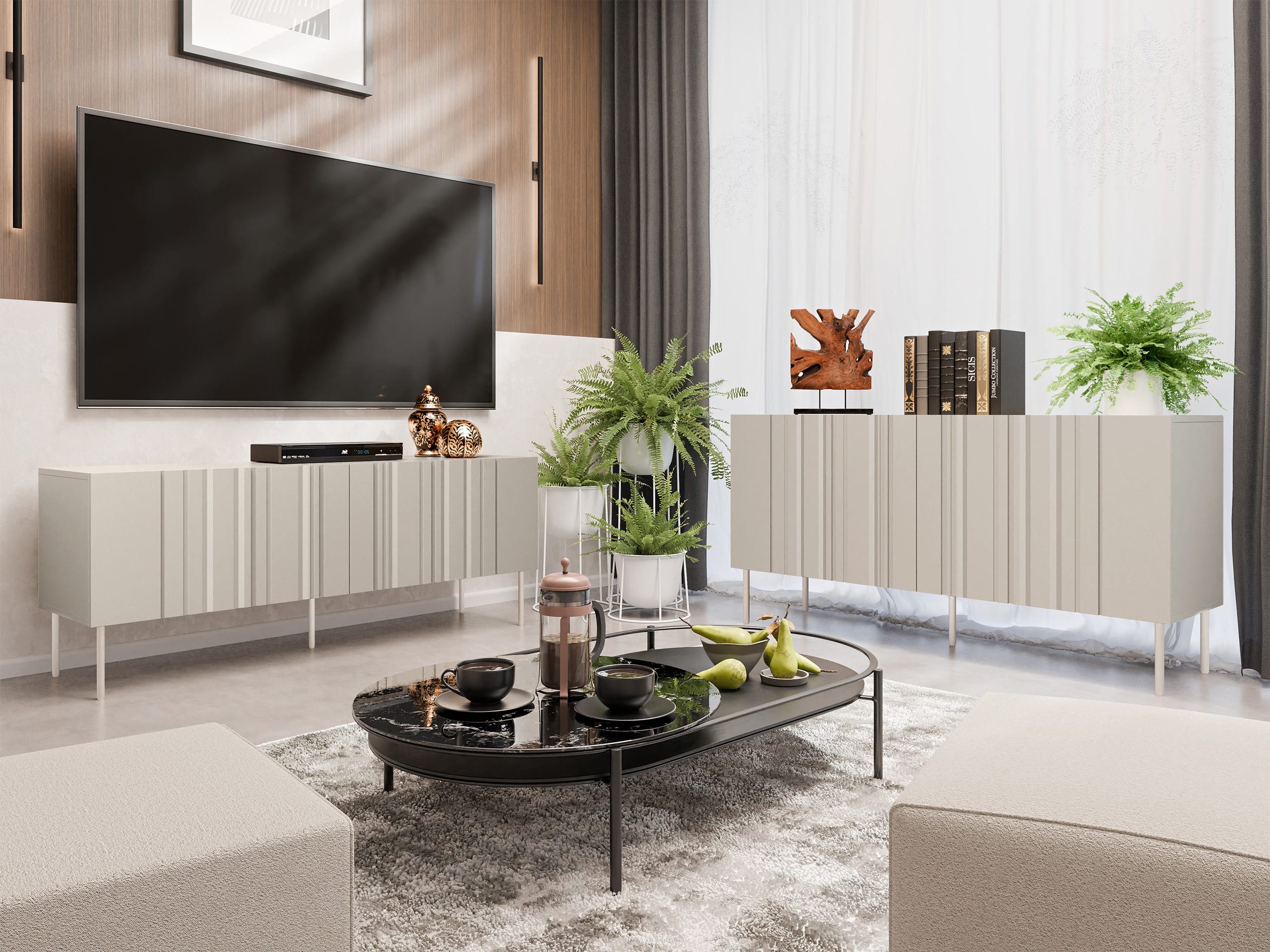 MIRJAN24 Wohnzimmer-Set Isla I, (2er-Set, Kommode, TV-Lowboard), Metallfüße, Push to open