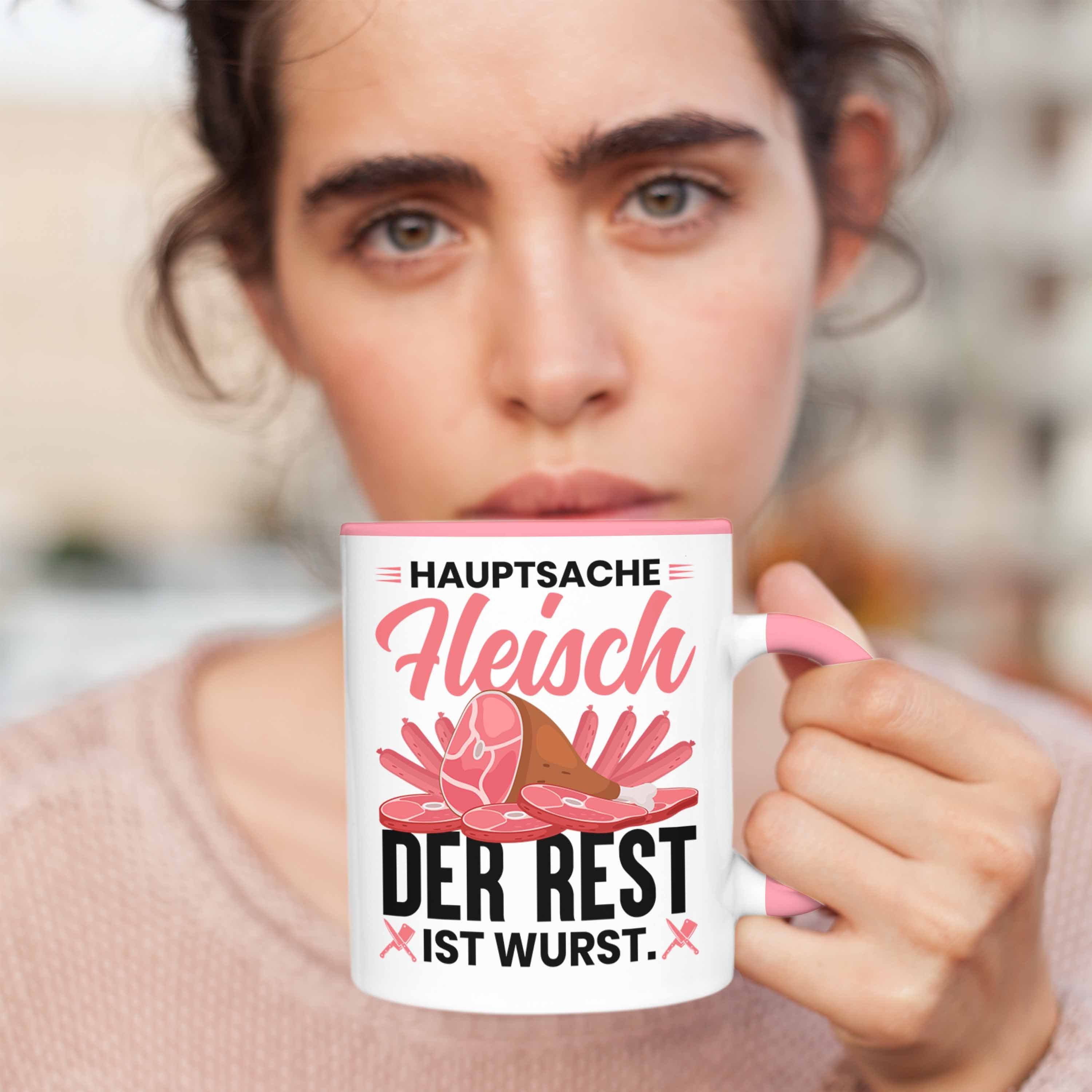 Trendation Tasse Ist Fleischer Hauptsache Wurst Metzger Rest Rosa Geschenkidee Der Trendation Geschenk - Fleisch Tasse