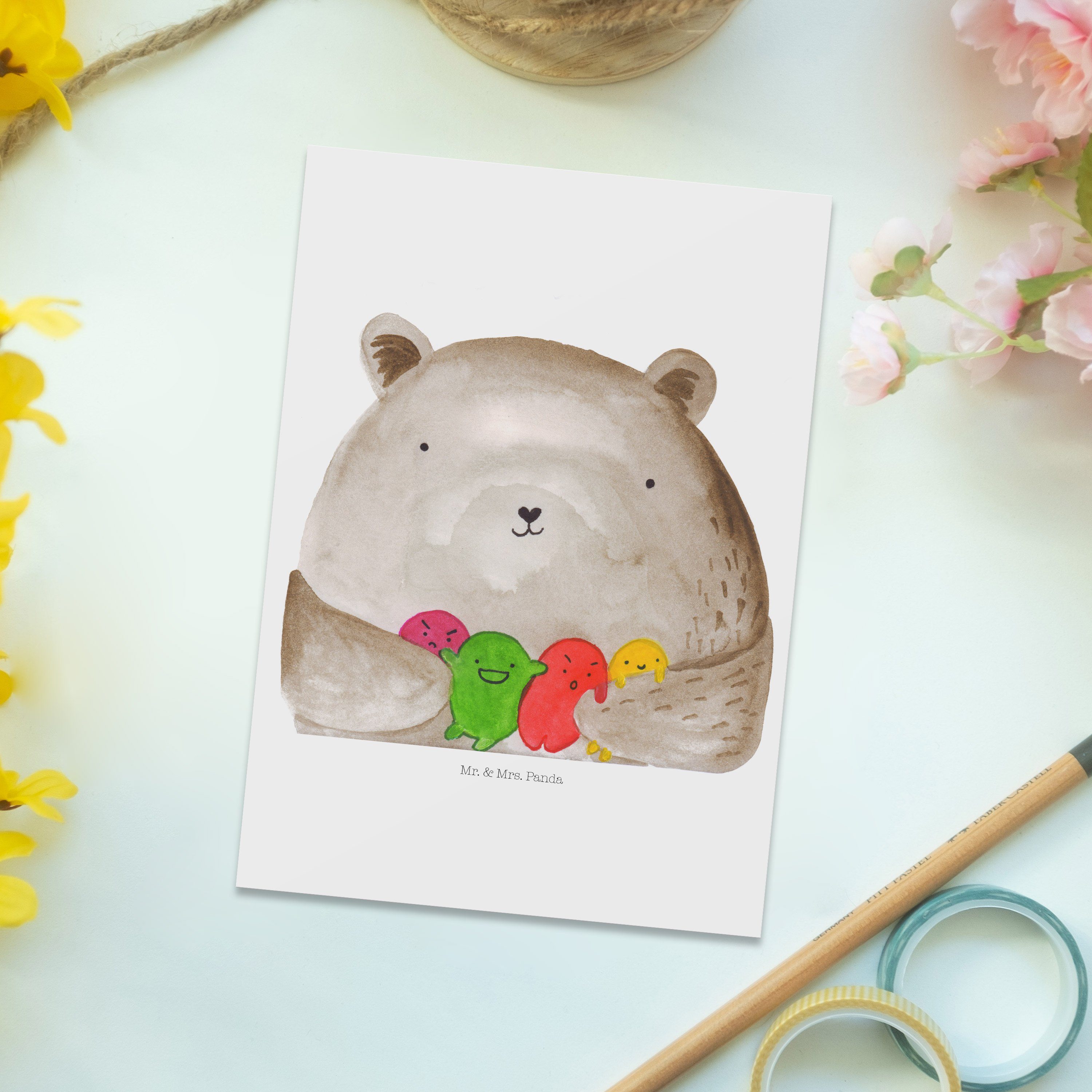 Panda & Weiß Mrs. Geschenk, Einladungskart Postkarte Wahnsinn, - Gefühl - Mr. Bär Geschenkkarte,