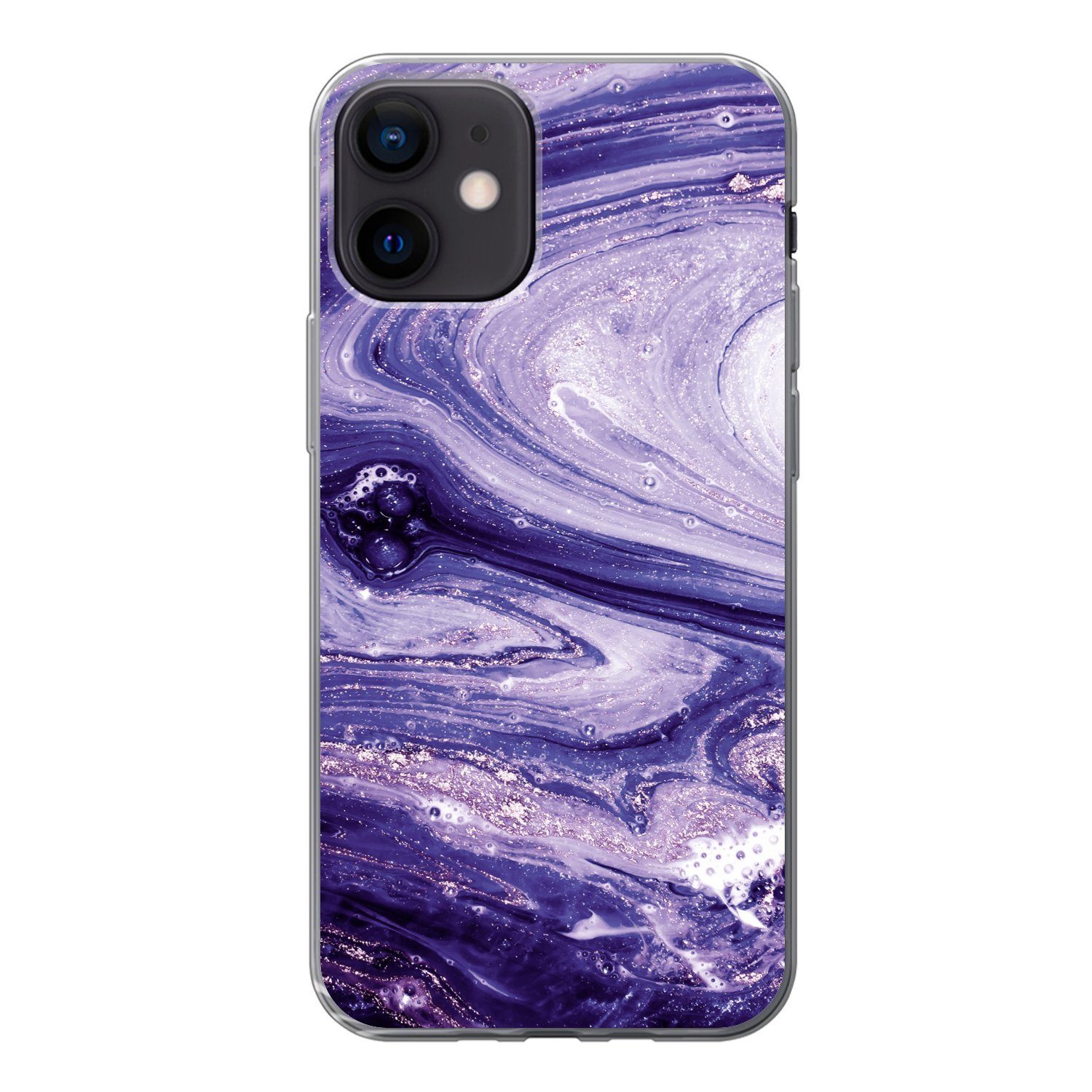 MuchoWow Handyhülle für Apple iPhone 12 Marmor - Naturstein - Glitzer, Smartphone-Bumper, Print, Handy Schutzhülle Dünn