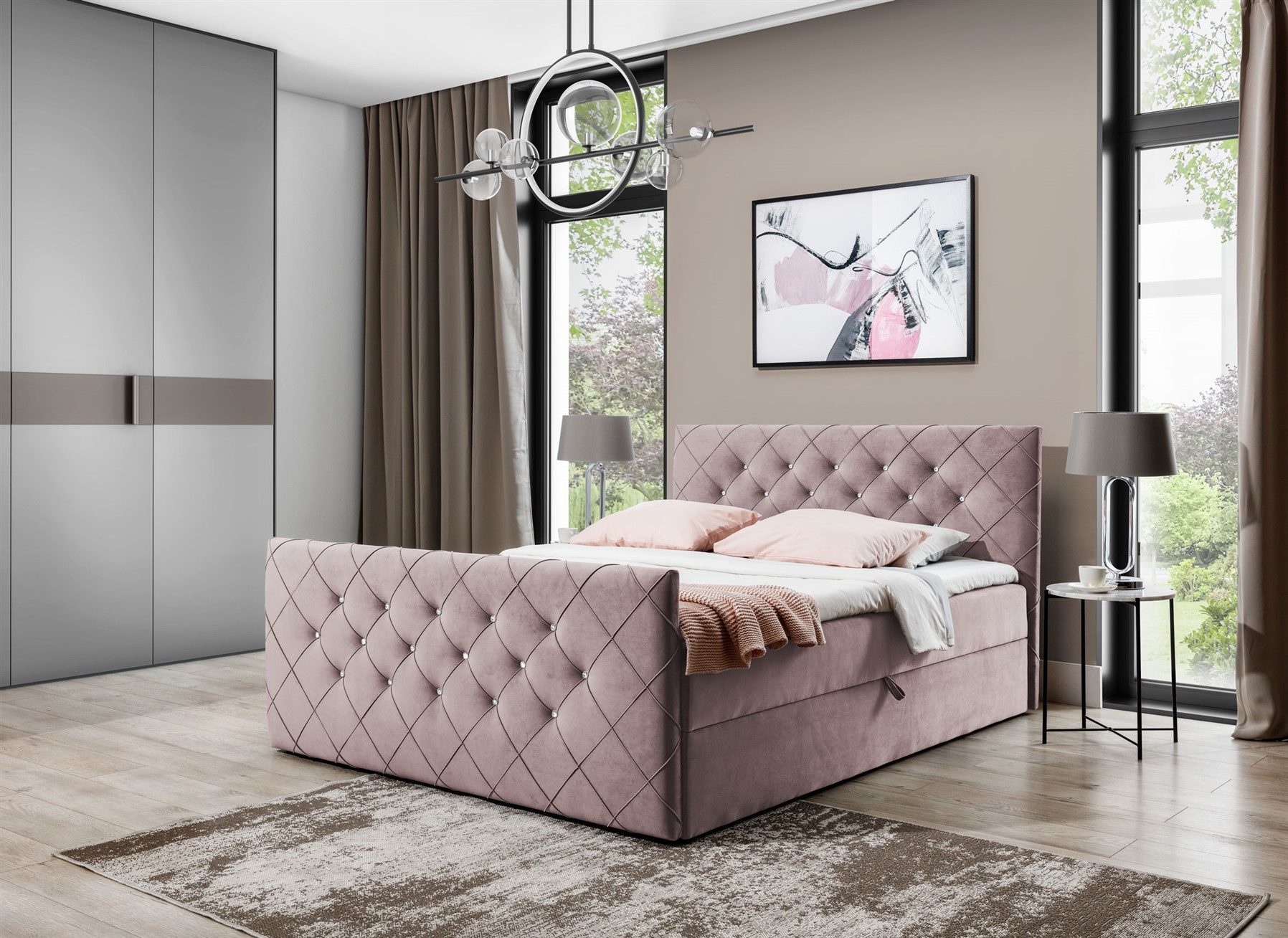 Fun Möbel Boxbett Schlafzimmerbett EIVOR Stoff Altrosa (inkl. Bettkasten, 1-St., inkl. Kaltschaumtopper), gepolstertes Fußteil