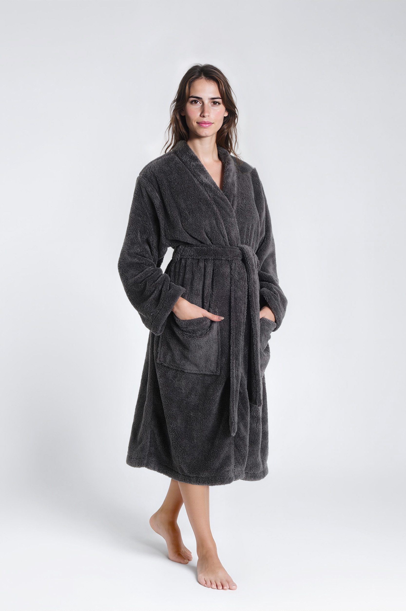 OTTO home Unisex-Bademantel Lillou Kimono, ideal für Sauna & Spa, Hotelbademantel, Morgenmantel, Midilänge, Microfaser, Kimono-Kragen, Gürtel, kuschelig weicher Fleece, plüsch, für Damen und Herren, XS-3XL