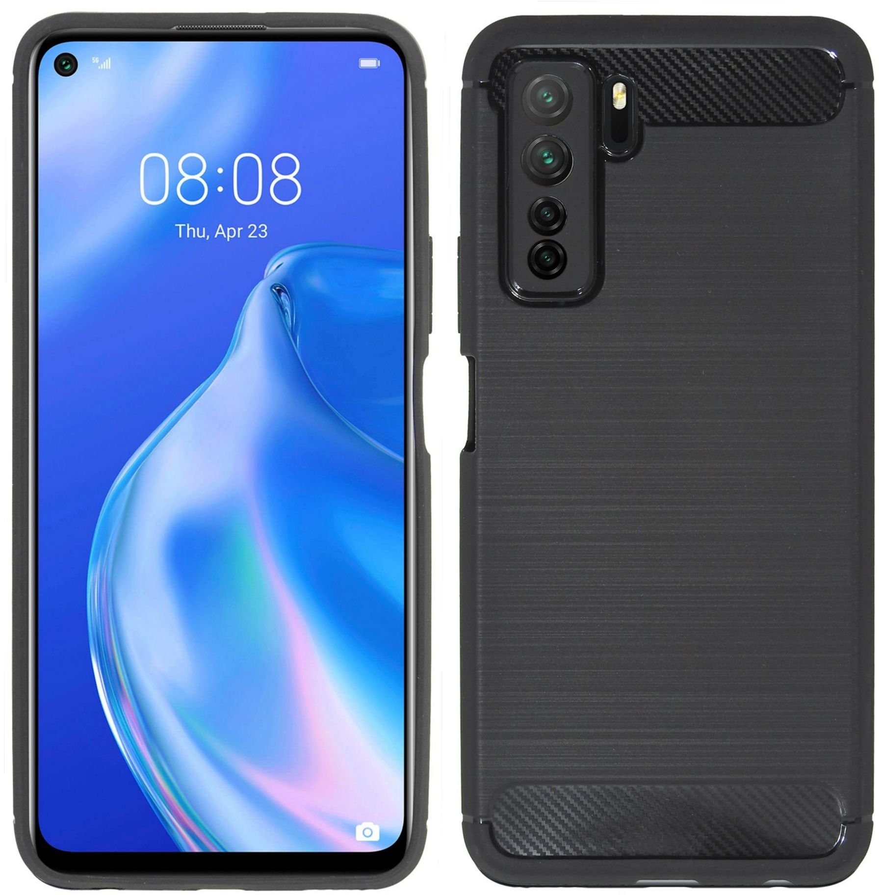 cofi1453 Handyhülle Silikon Hülle Carbon für Huawei P40 Lite 5G, Case Cover Schutzhülle Bumper