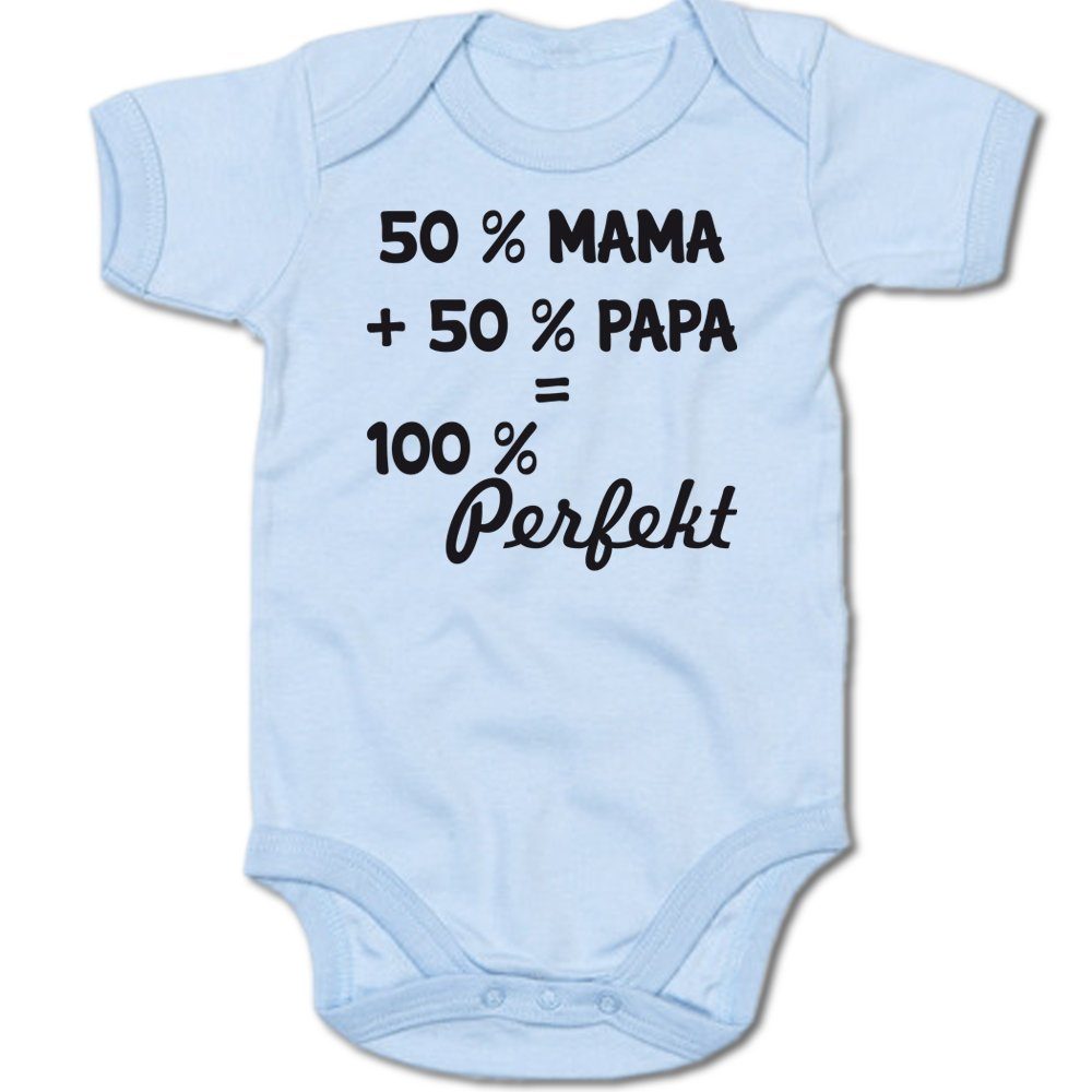 G-graphics Kurzarmbody 50 % Mama + 50 % Papa = 100 % Perfekt Baby Body mit Spruch / Motiv / Aufdruck • zur Geburt / Babyparty