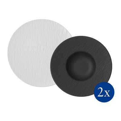 Villeroy & Boch Geschirr-Set Manufacture Rock blanc Italian Set White & Black (4-tlg), 2 Personen, Porzellan