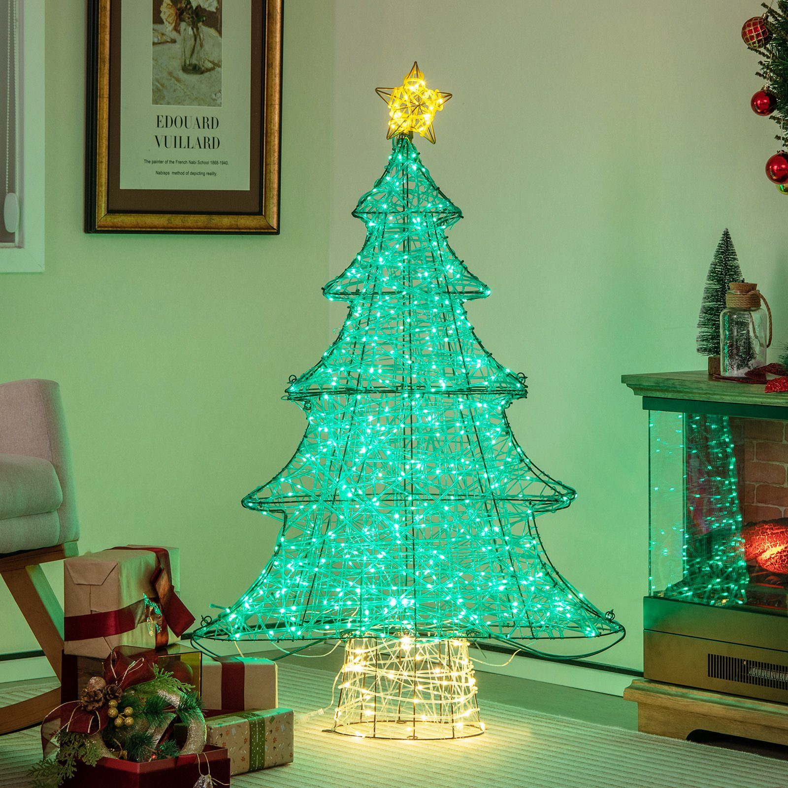& Lichterkette 123cm Weihnachtsbaum, LEDs, COSTWAY Künstlicher 520 mit Stern