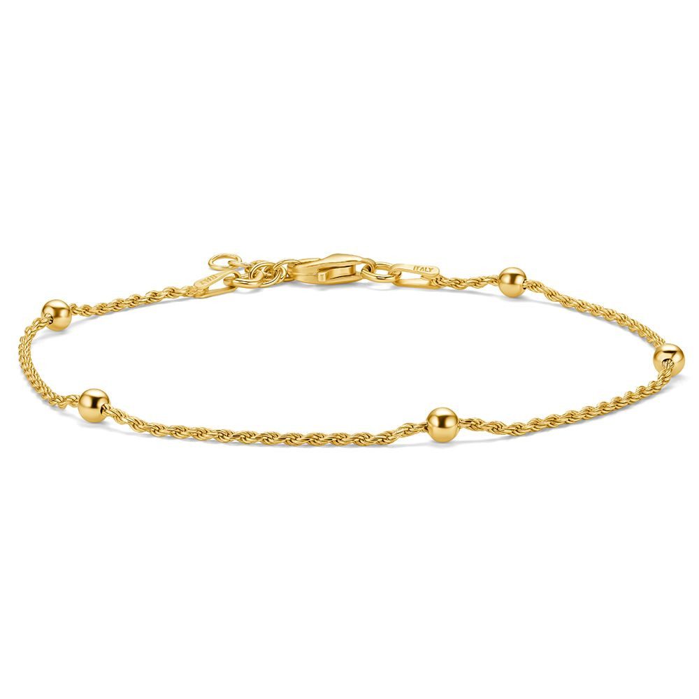 Miore Armband SIL021B - 18 kt vergoldetes 925 Sterling Silberarmband 18 cm + 2 cm, Kordelarmband/Kugeln mit Karabinerverschluss - Made in Italy