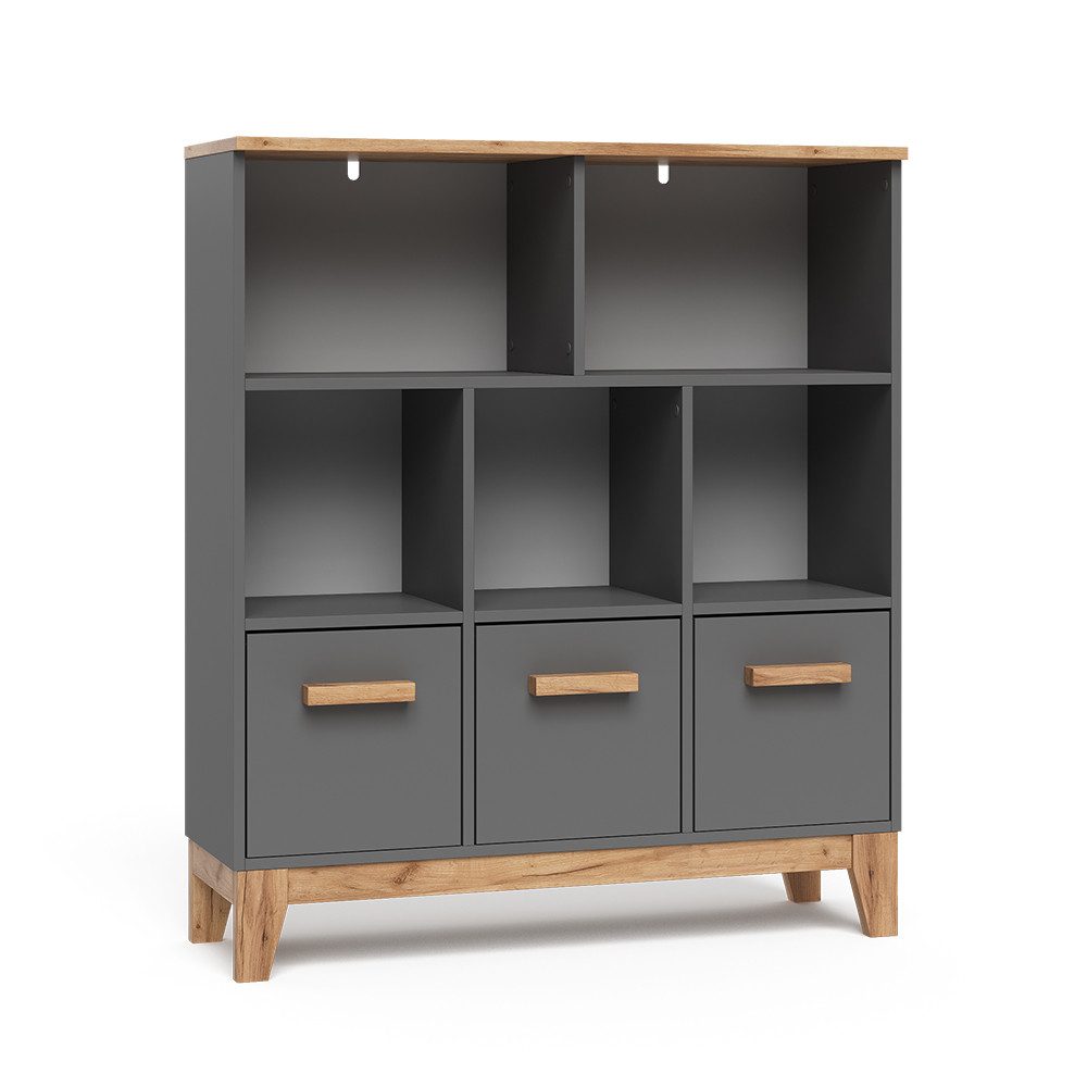VitaliSpa® Bücherregal Malia, Grau/Artisan/Artisan, 98.4 x 113.4 cm, 1-tlg.