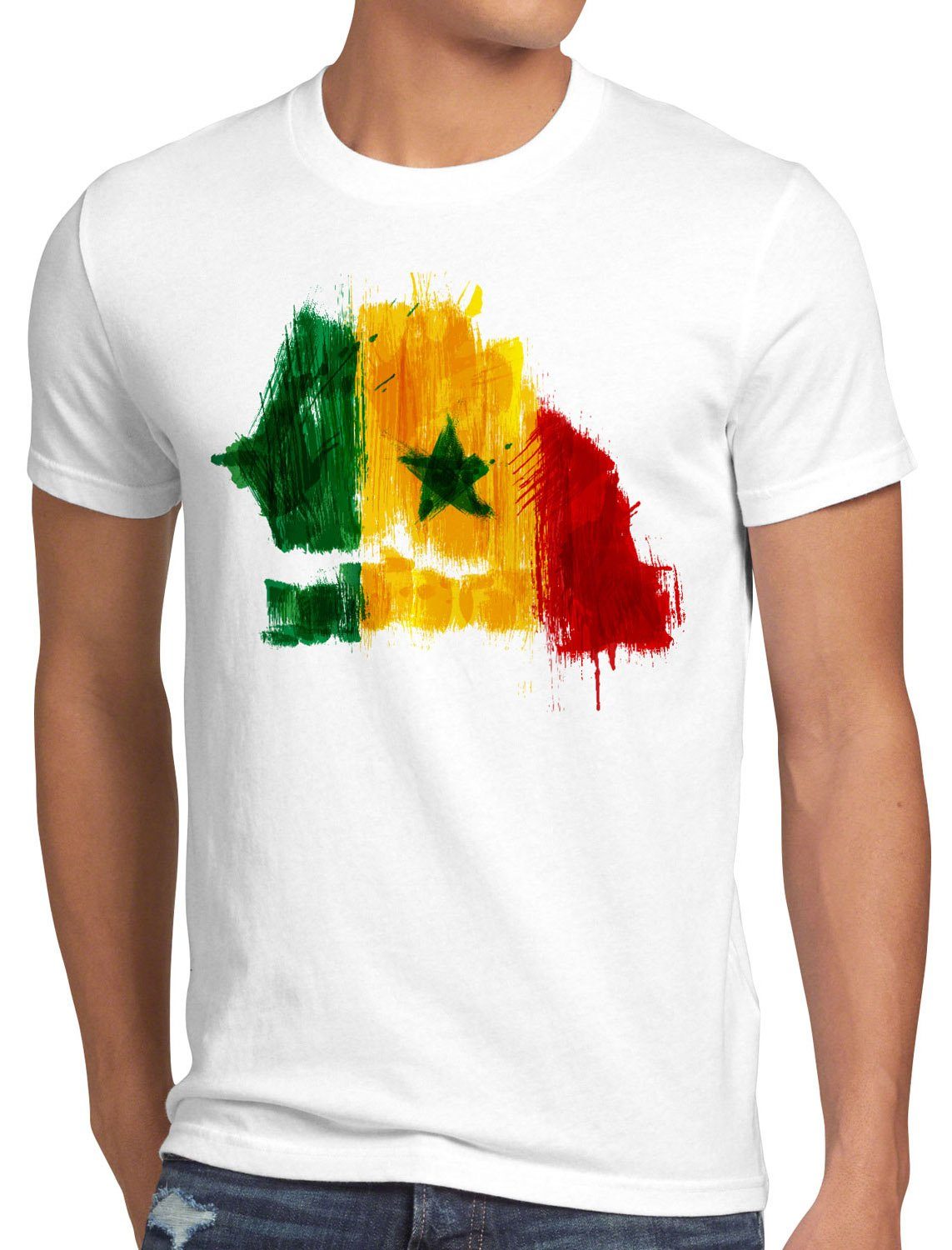 style3 Print-Shirt Herren T-Shirt Flagge Senegal Fußball Sport Afrika WM EM Fahne weiß | T-Shirts