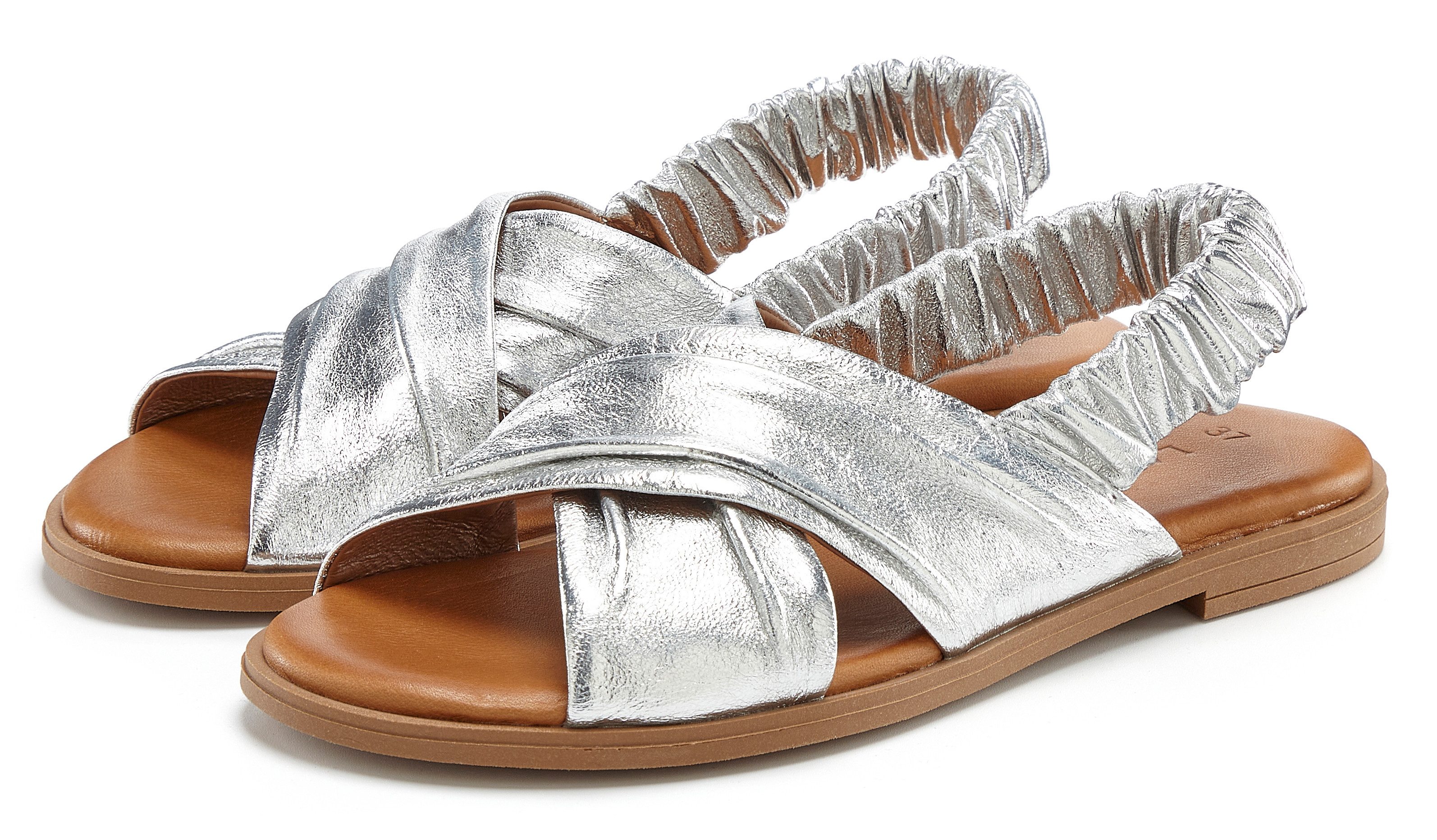 LASCANA Sandalette, Sommerschuh, offener Schuh, Pantolette Sandale aus Leder mit elastischen Riemchen