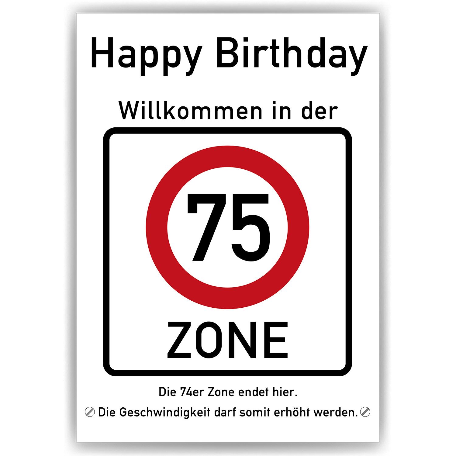 Tigerlino Poster 75. Geburtstag Geschenk Verkehrszeichen Karte Happy Birthday Deko Bild