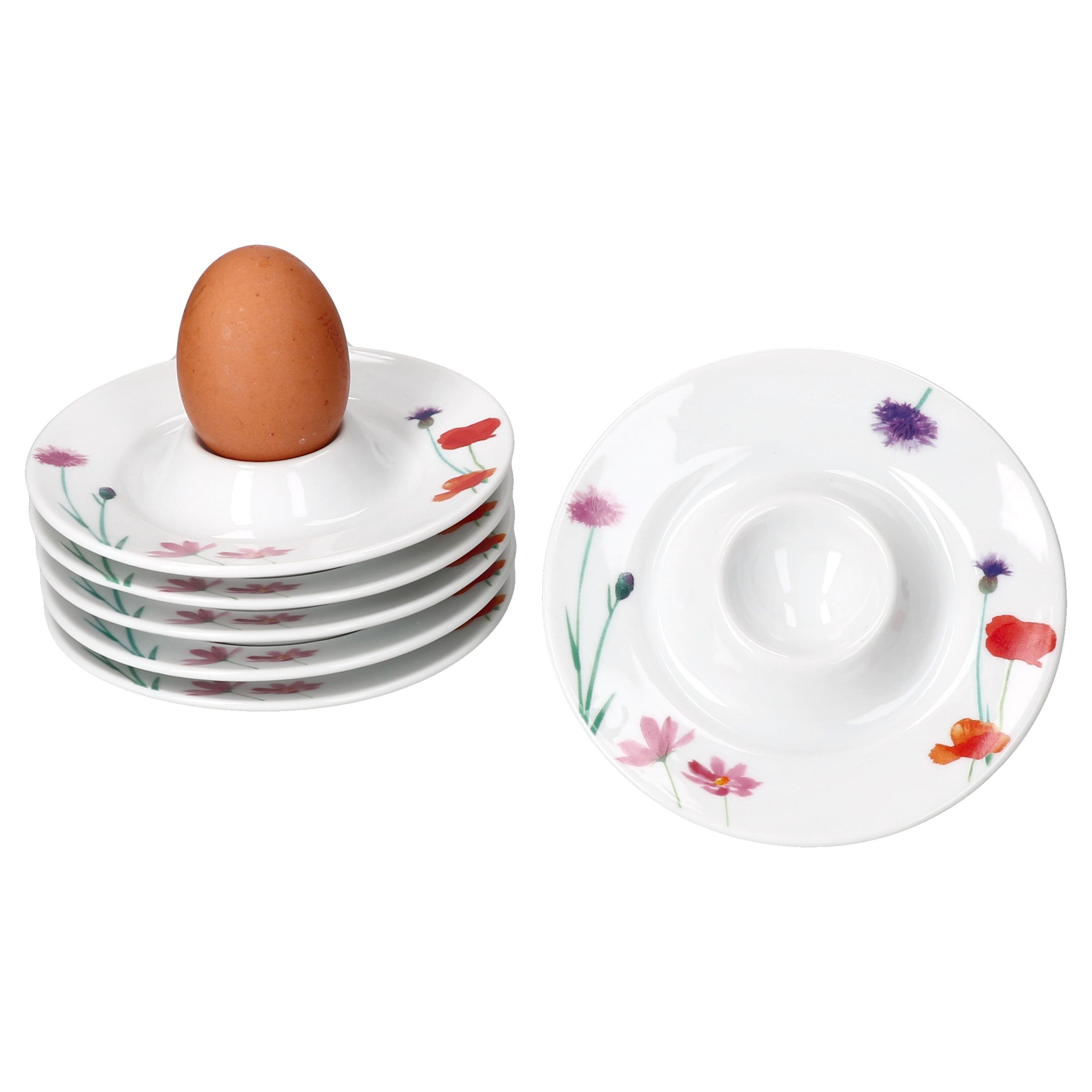 MamboCat Eierbecher 6x Marie Eierbecher mit Ablage weiß Blumen bunt Porzellan 6 Personen