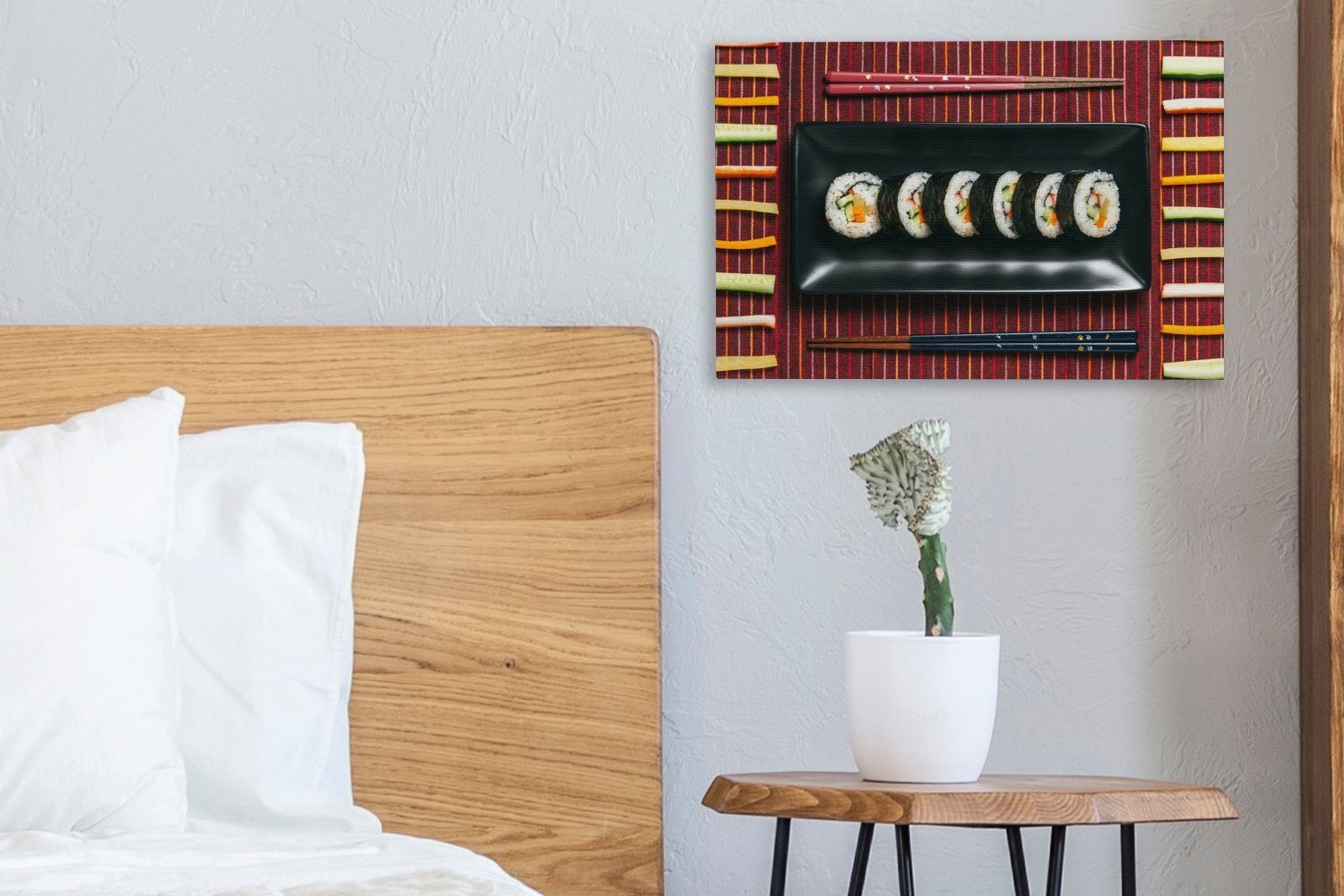 Wanddeko, 30x20 Aufhängefertig, Essstäbchen (1 und St), der Leinwandbild OneMillionCanvasses® Küche, Wandbild Leinwandbilder, japanischen cm Sushi aus