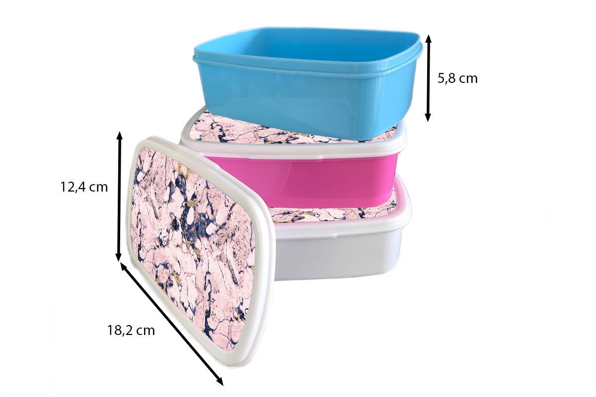 MuchoWow Lunchbox Marmor - Brotbox Gold - - weiß Muster, Kinder (2-tlg), Erwachsene, Jungs für für und Mädchen und Blau - Kunststoff, Rosa Brotdose