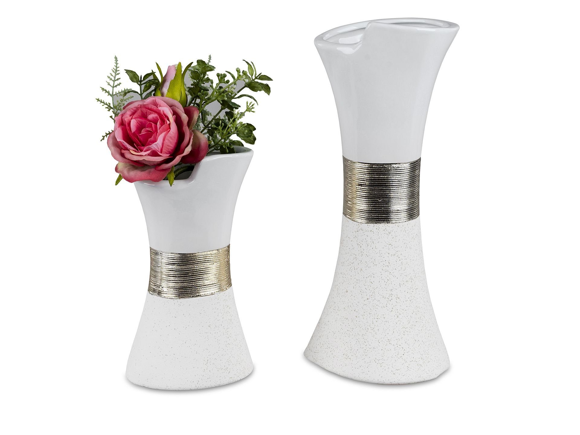 formano Dekovase Formano Vase Tischvase Weiß Cremeweiß mit Goldband in 2 Gr günstig online kaufen