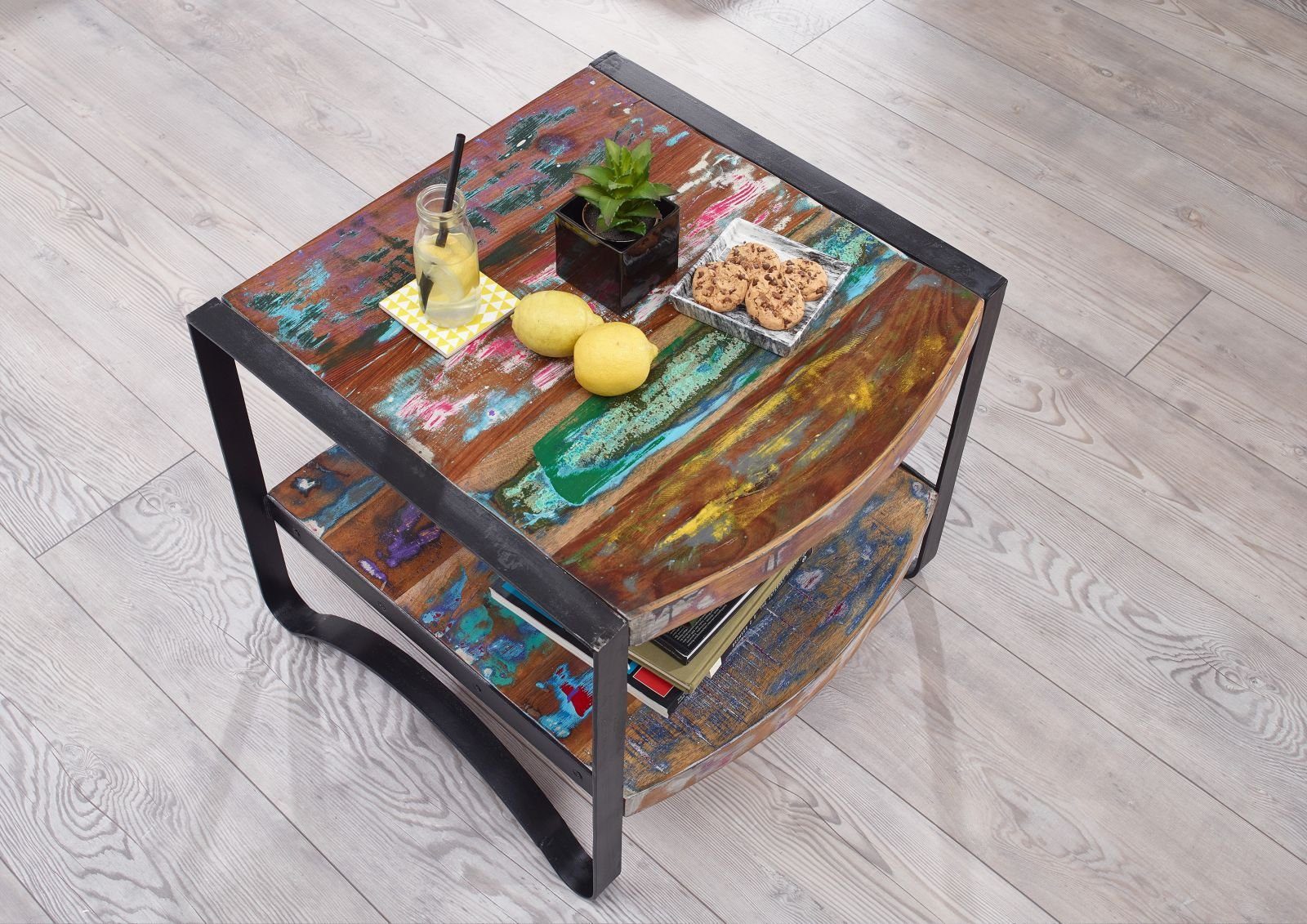 Massivmoebel24 Beistelltisch INDUSTRIAL (Beistelltisch Altholz 60x60x50 günstig online kaufen