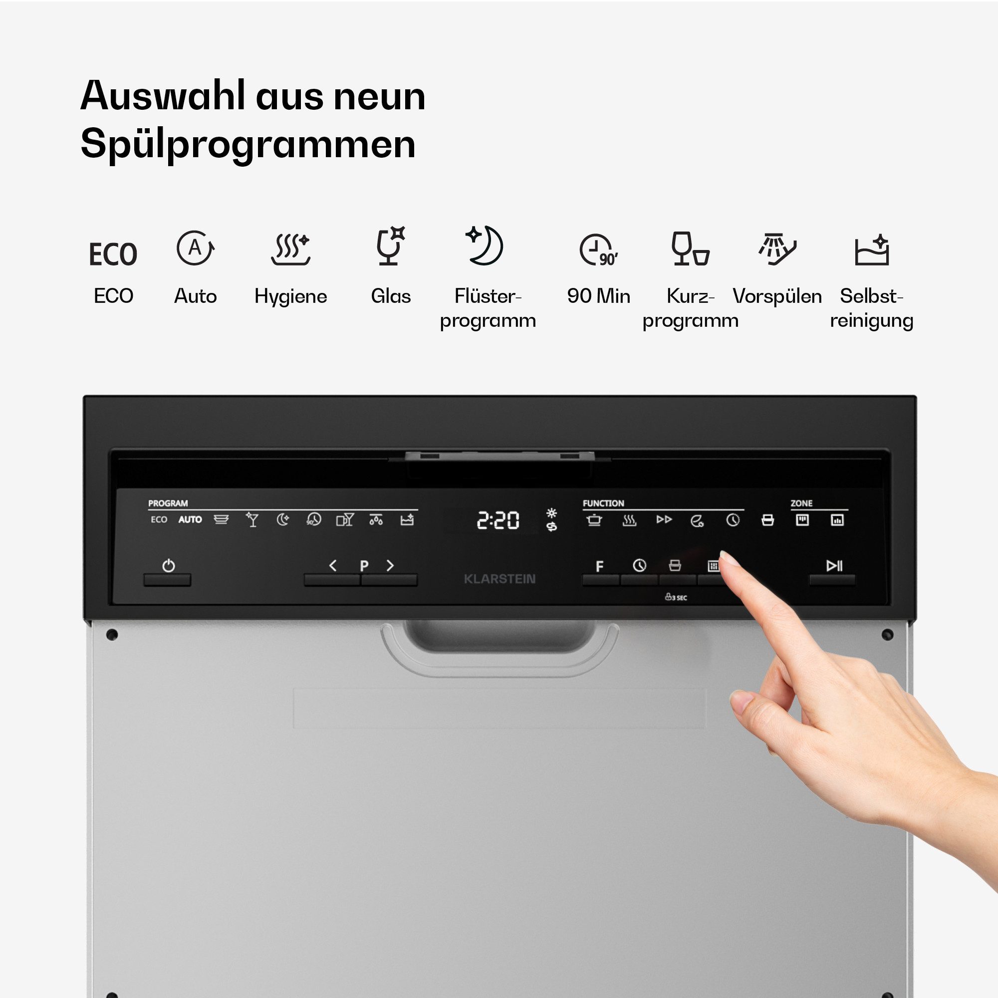 Klarstein Standgeschirrspüler Velaire teilintegriert Geschirrspüler 45 cm 9 Programme 42 dB AquaStop 10047460, 9 l, Spülmaschine Geschirrspülmaschine teilintegr – Bild 5 von 5