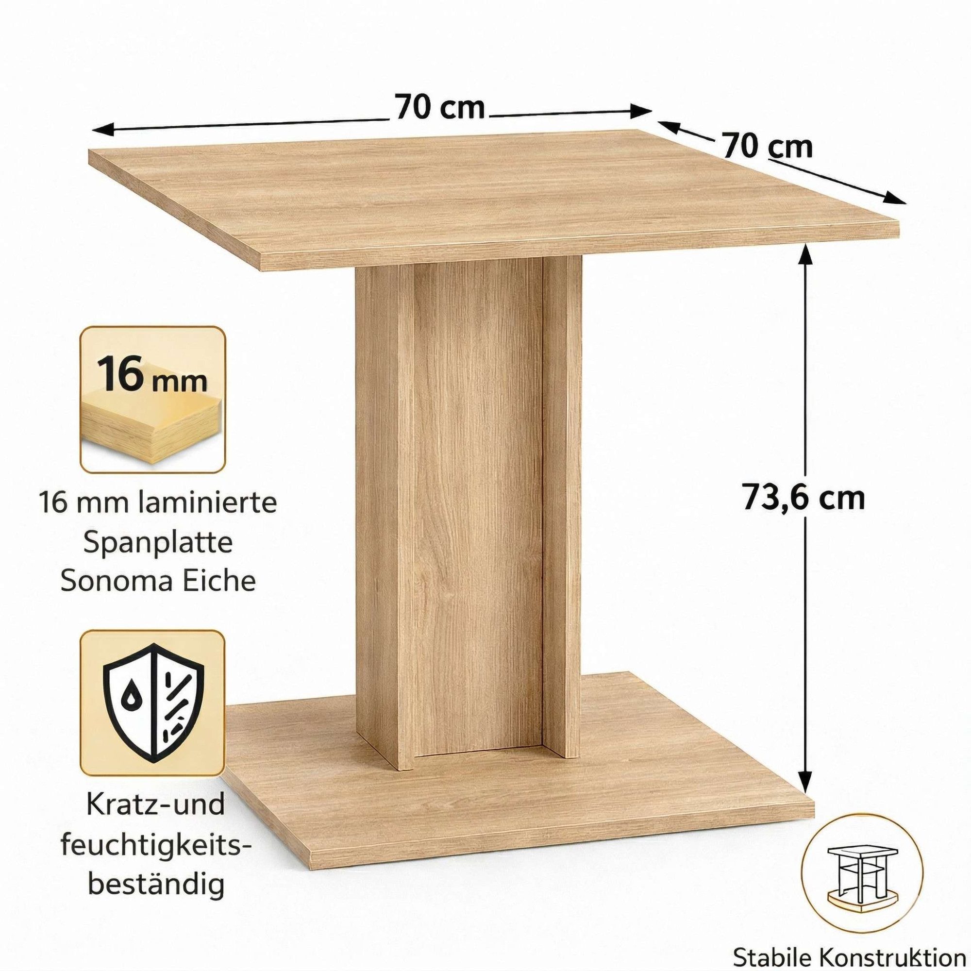 OTTO home Esstisch Square Säulentisch, Küchentisch, Bistrotisch, Kompakt-Esstisch, Quadratischer Esstisch; verschiedene Farben erhältlich; Breite: 70 cm