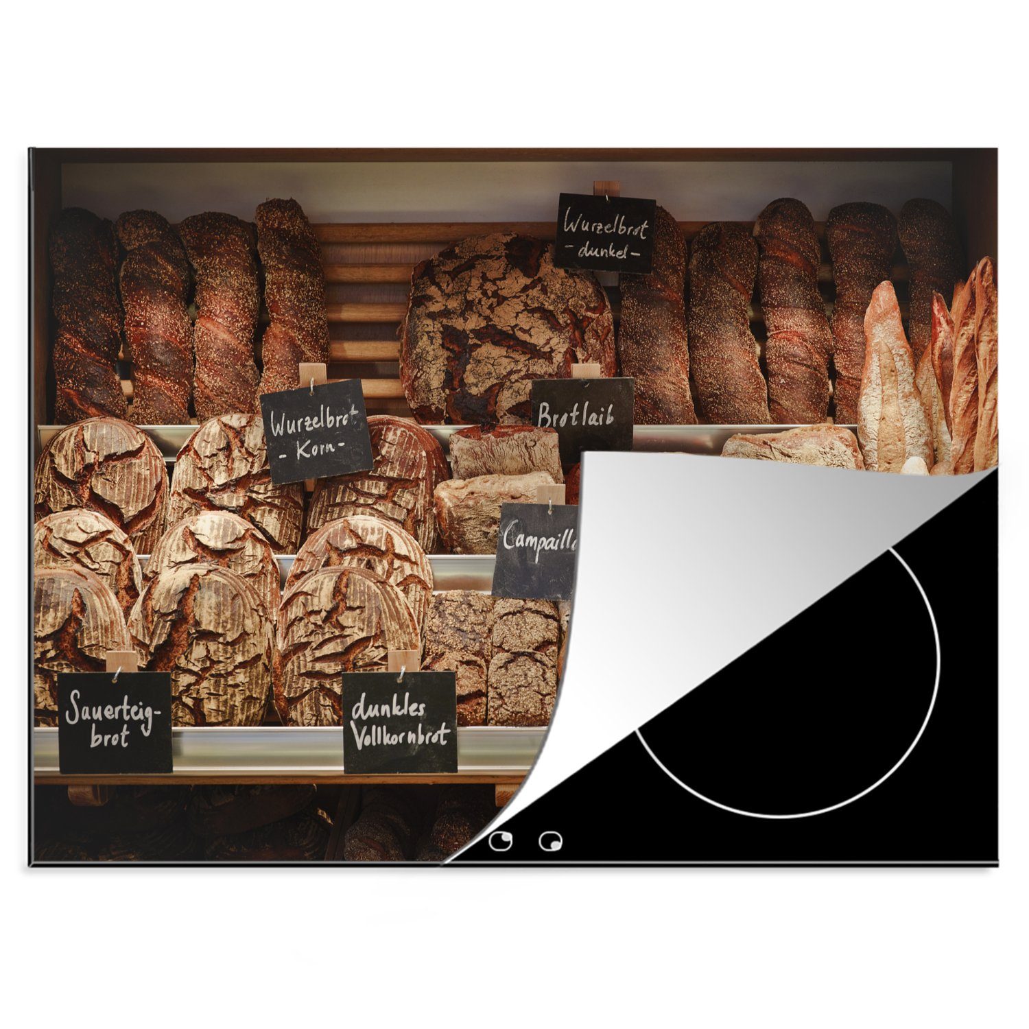 MuchoWow Herdblende-/Abdeckplatte Verschiedene Sandwiches in den Regalen, Vinyl, (1 tlg), 70x52 cm, Mobile Arbeitsfläche nutzbar, Ceranfeldabdeckung
