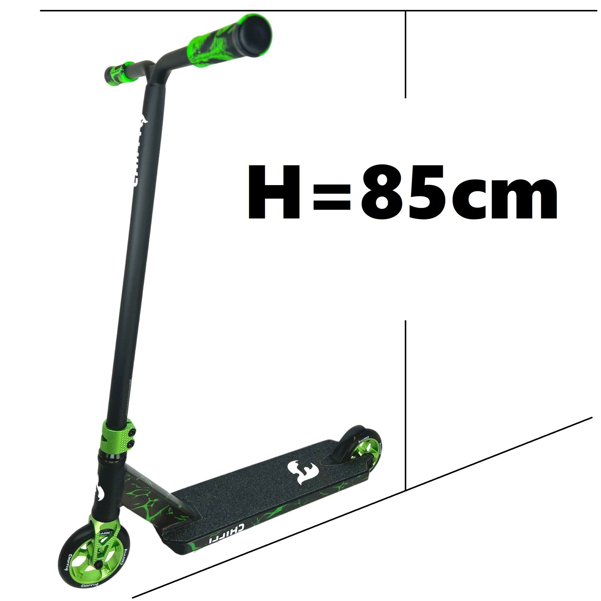 Reloaded H=85cm Chilli Pro Chilli V2 Stunt-Scooter Stuntscooter Grün Reaper