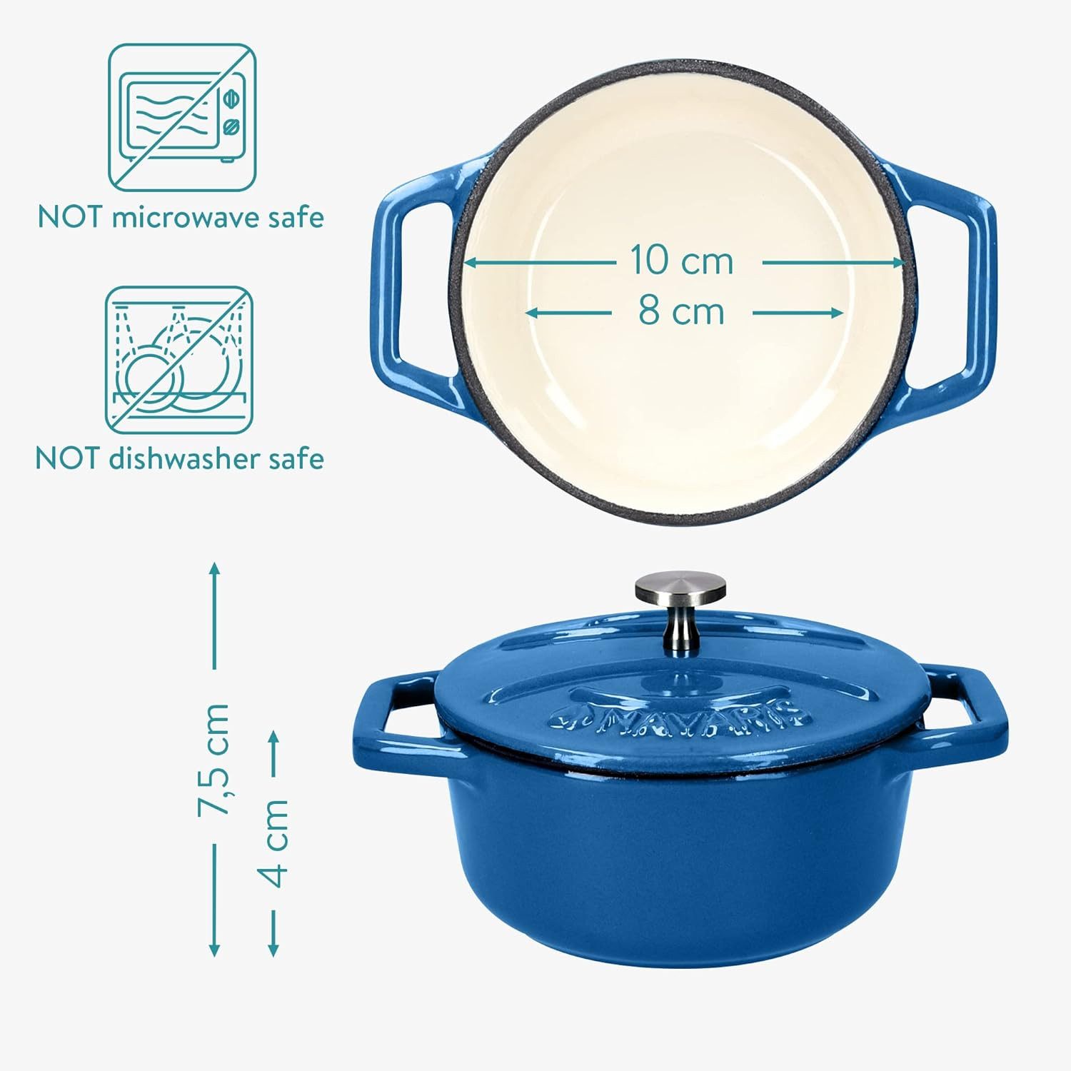 Navaris Serviertopf Navaris Mini Cocotte Set, 4 Gusseisen Töpfe mit Deckel, Blau
