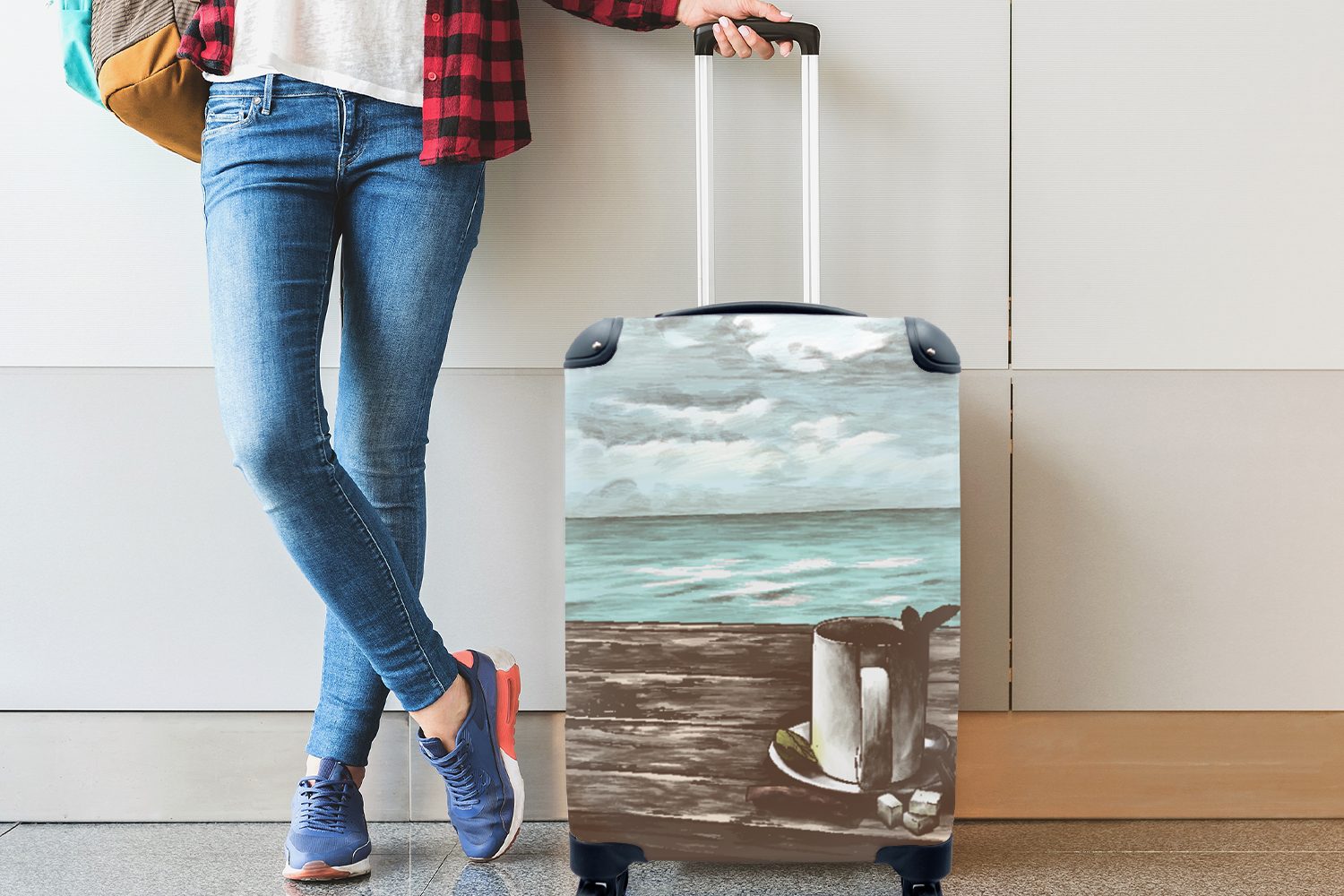 Rollen, für rollen, Tee Becher MuchoWow mit Reisetasche - Handgepäck Trolley, Reisekoffer Handgepäckkoffer - Meer, 4 Ferien,