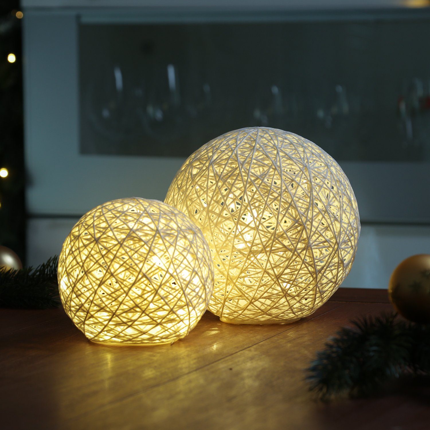 MARELIDA LED LED Papierkugel bis Leuchtkugel Dekokugel 20cm Kugelleuchte Weihnachtsdeko Glitzer Classic, warmweiß (2100K LED 3000K) weiß