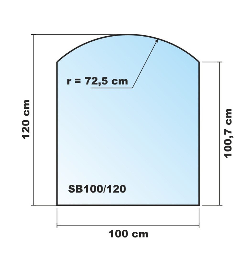 ECOfoxx Bodenschutzplatte Segmentbogen 100x120cm schwarz - Funkenschutzplatte Kaminbodenplatte, Form: Segmentbogen / Bogen, ohne Silikondichtung, Glas schwarz 1000x1200mm