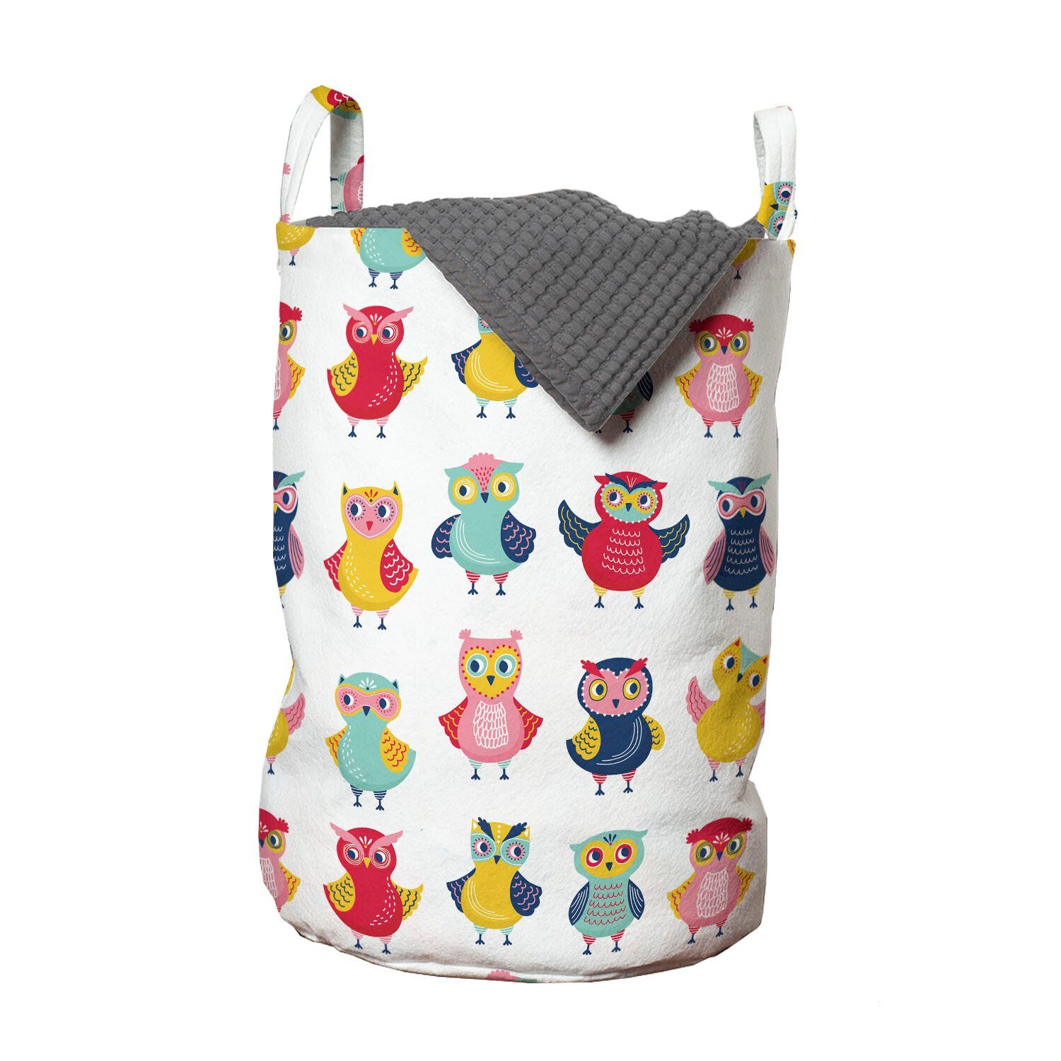 Abakuhaus Wäschesäckchen Wäschekorb mit Griffen Kordelzugverschluss für Waschsalons, Eule Lustige Nocturnal Vögel Wald
