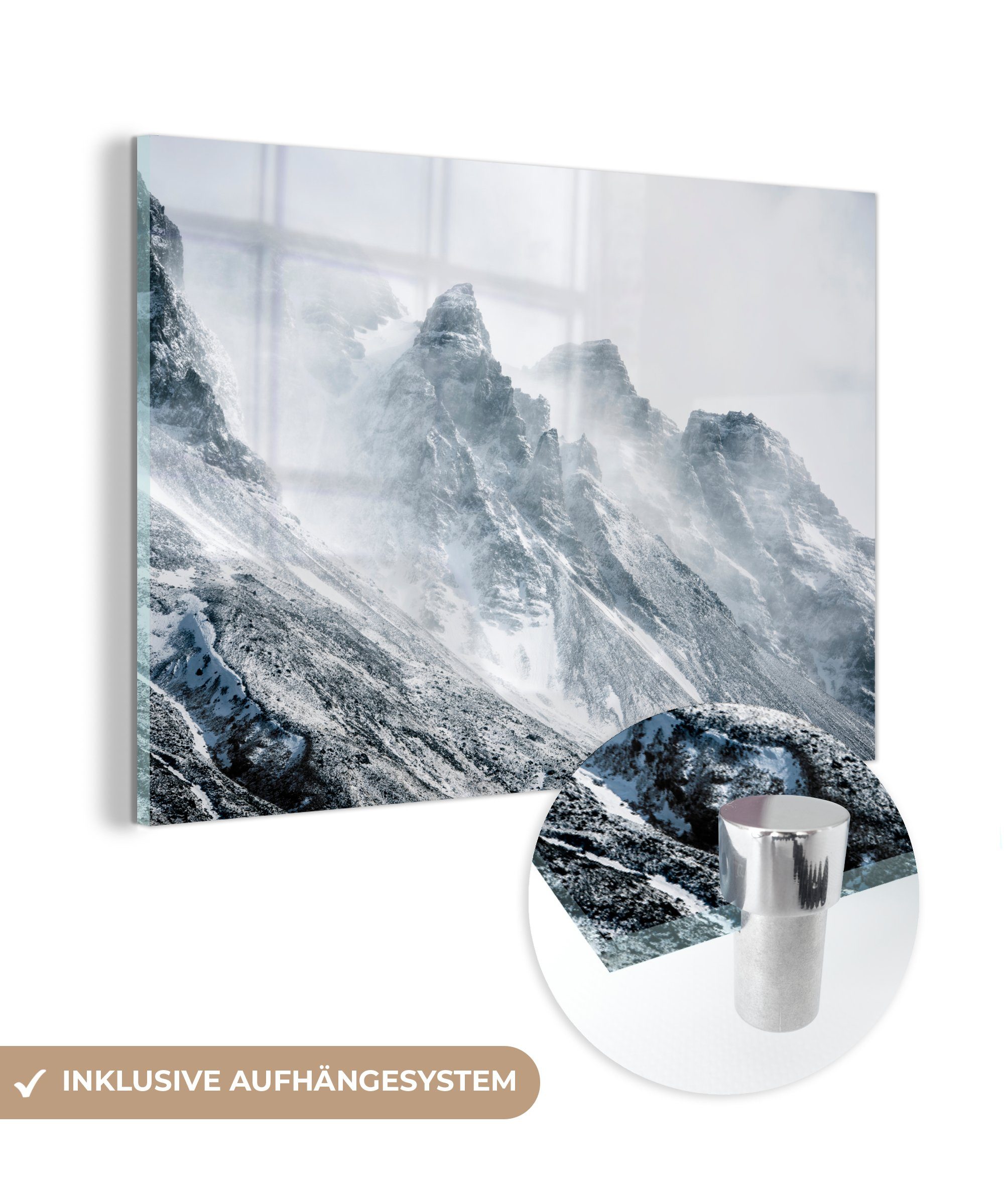 MuchoWow Acrylglasbild Berggipfel in Island, (1 St), Acrylglasbilder Wohnzimmer & Schlafzimmer