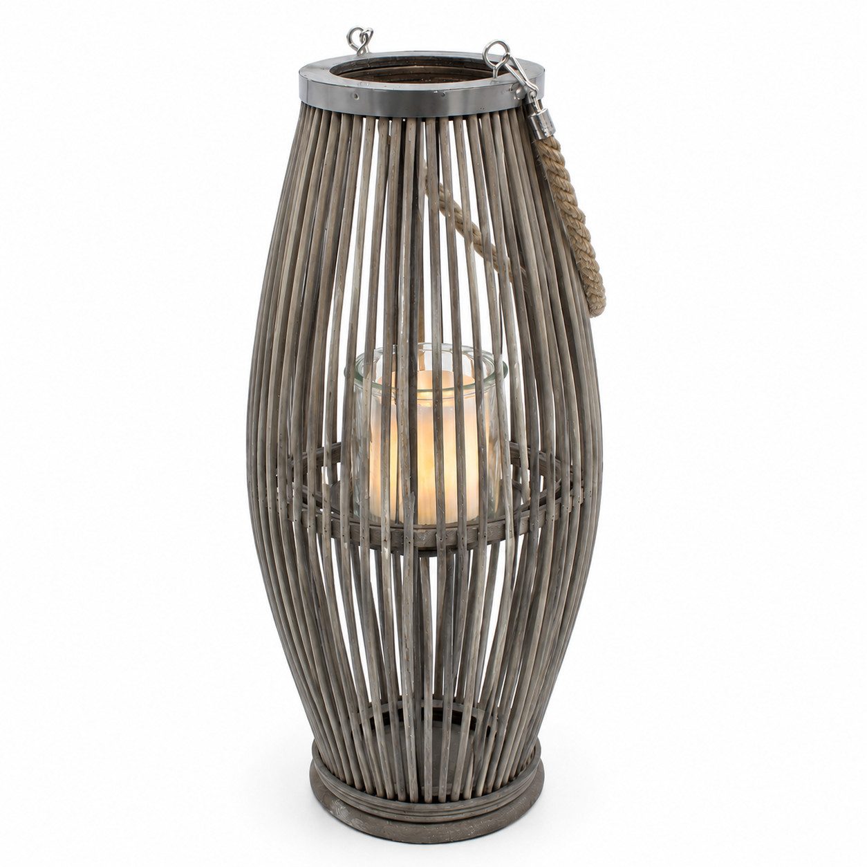 Annastore Laterne aus Bambus mit Henkel und Glaszylinder Bambuslaterne Gartenlaterne, Windlicht aus Bambus