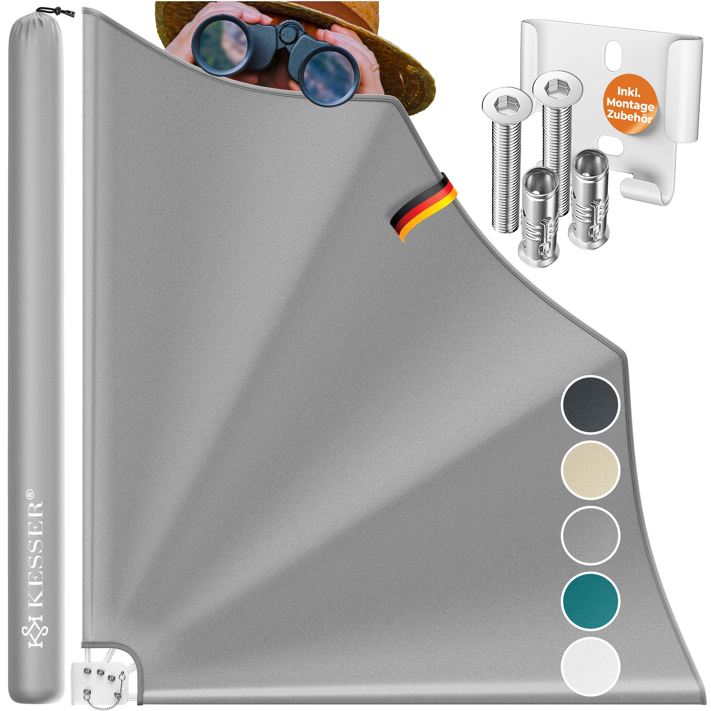 KESSER Balkonsichtschutz Balkonfächer klappbar mit Wandhalterung 140x140cm Markise Sichtschutz