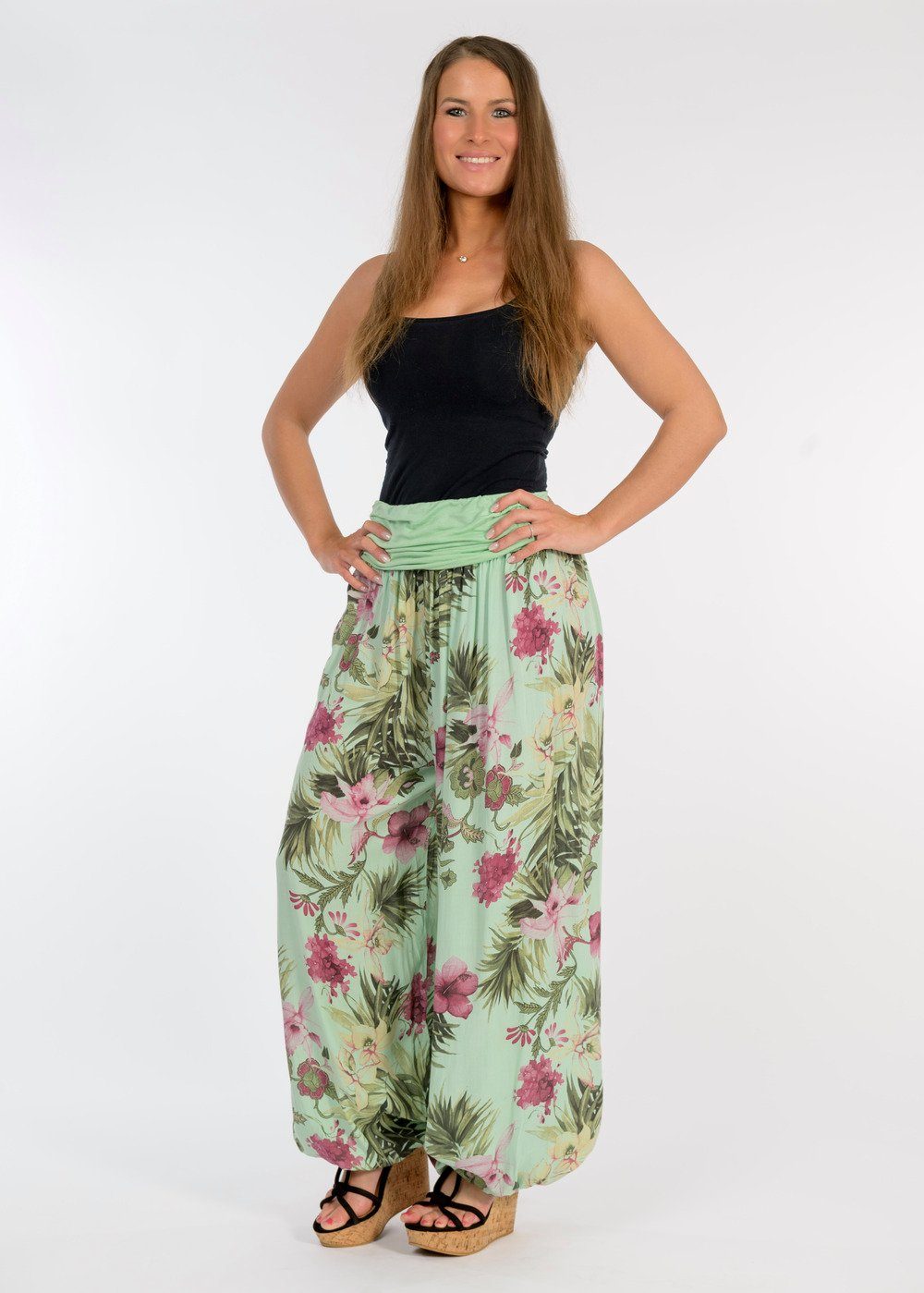 8939 fashion floralem Aladinhose Haremshose Muster malito more Einheitsgröße mint than mit