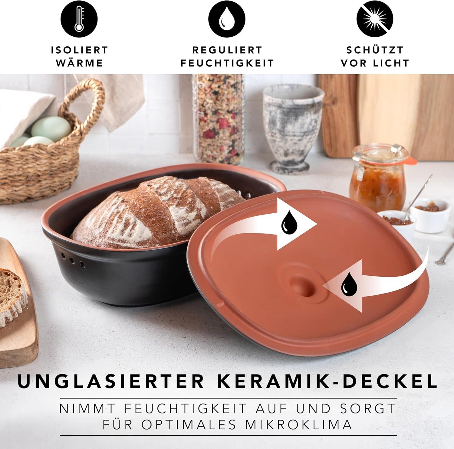 RÖMERTOPF Vorratsdose Brottopf oval MEDI 2,3 Liter - Keramik Brotkasten, Keramik, (Set), aus Naturton