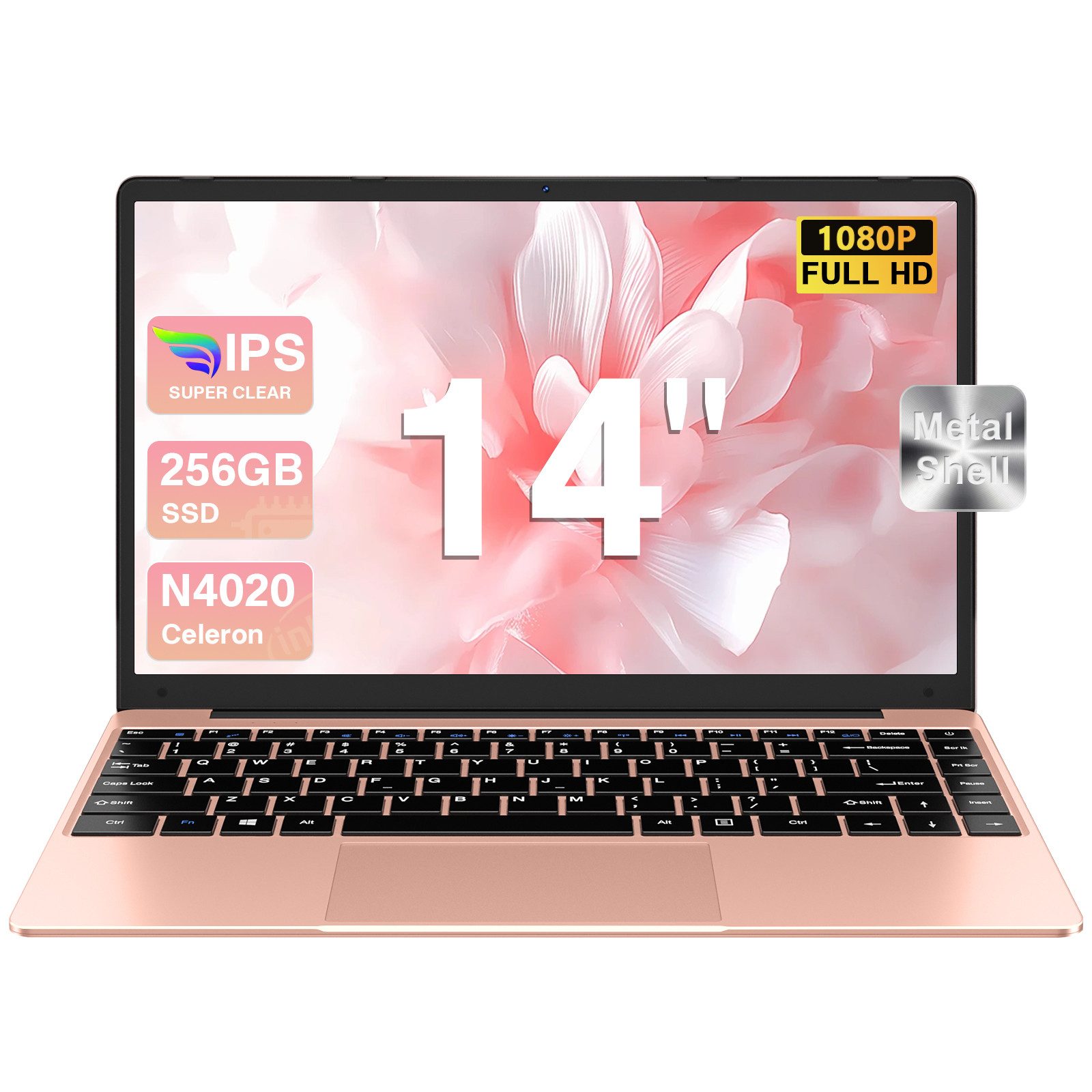 bvate Laptop, 14 Zoll, N4020, 6GB RAM, 256GB SSD Notebook Notebook (35 cm/14 Zoll, Celeron N4020 N4020 Celeron N4020, Celeron N4020, 6 GB, 256 GB SSD, 180° Drehung/Low Blue Light-Zertifizierung/Deutsche Tastaturaufkleber)