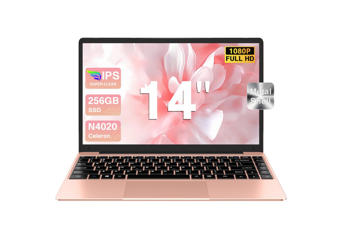 bvate Laptop, 14 Zoll, N4020, 6GB RAM, 256GB SSD Notebook Notebook (35 cm/14 Zoll, Celeron N4020 N4020 Celeron N4020, Celeron N4020, 6 GB, 256 GB SSD, 180° Drehung/Low Blue Light-Zertifizierung/Deutsche Tastaturaufkleber)