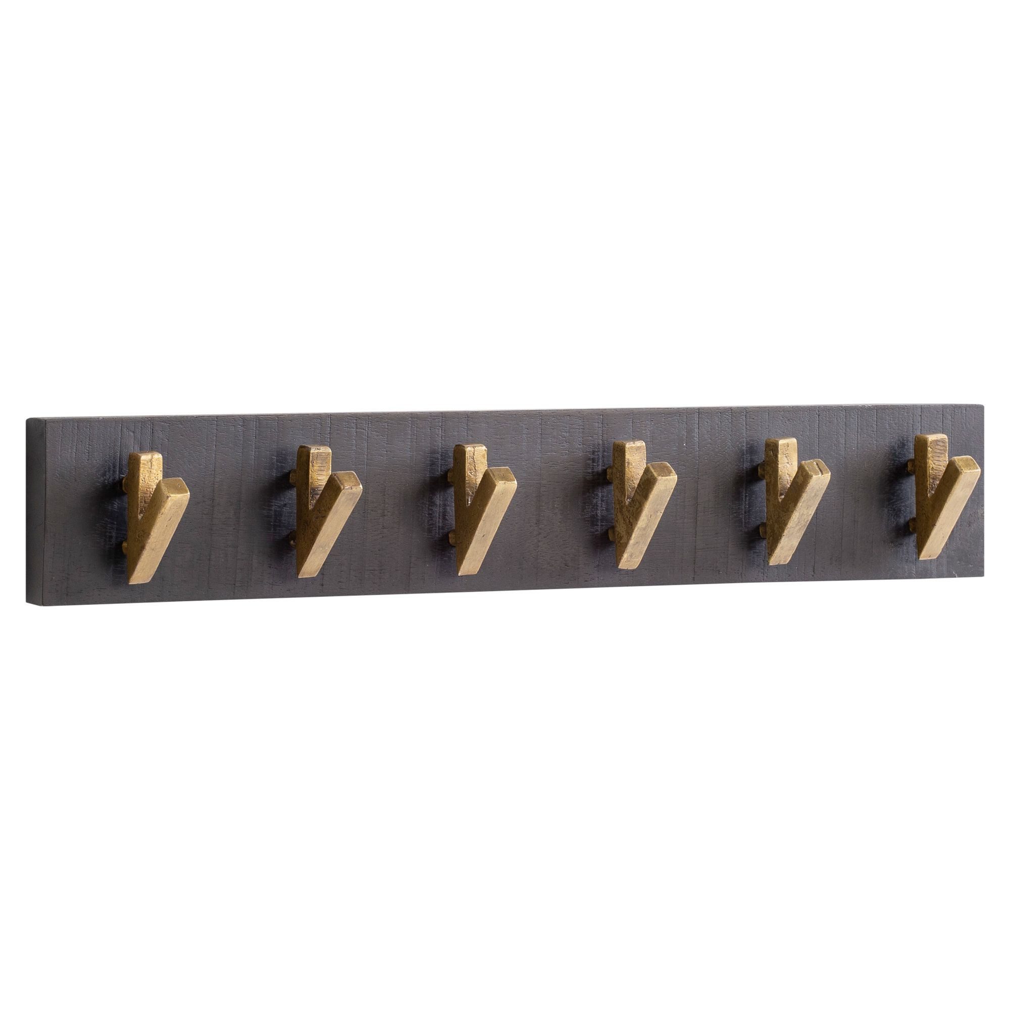furnicato Garderobe Wandgarderobe Vollholz 60x10x8 cm Schwarz-Gold (1 St), Handgefertigter Kleiderhaken mit 6 Haken für deinen Flurbereich