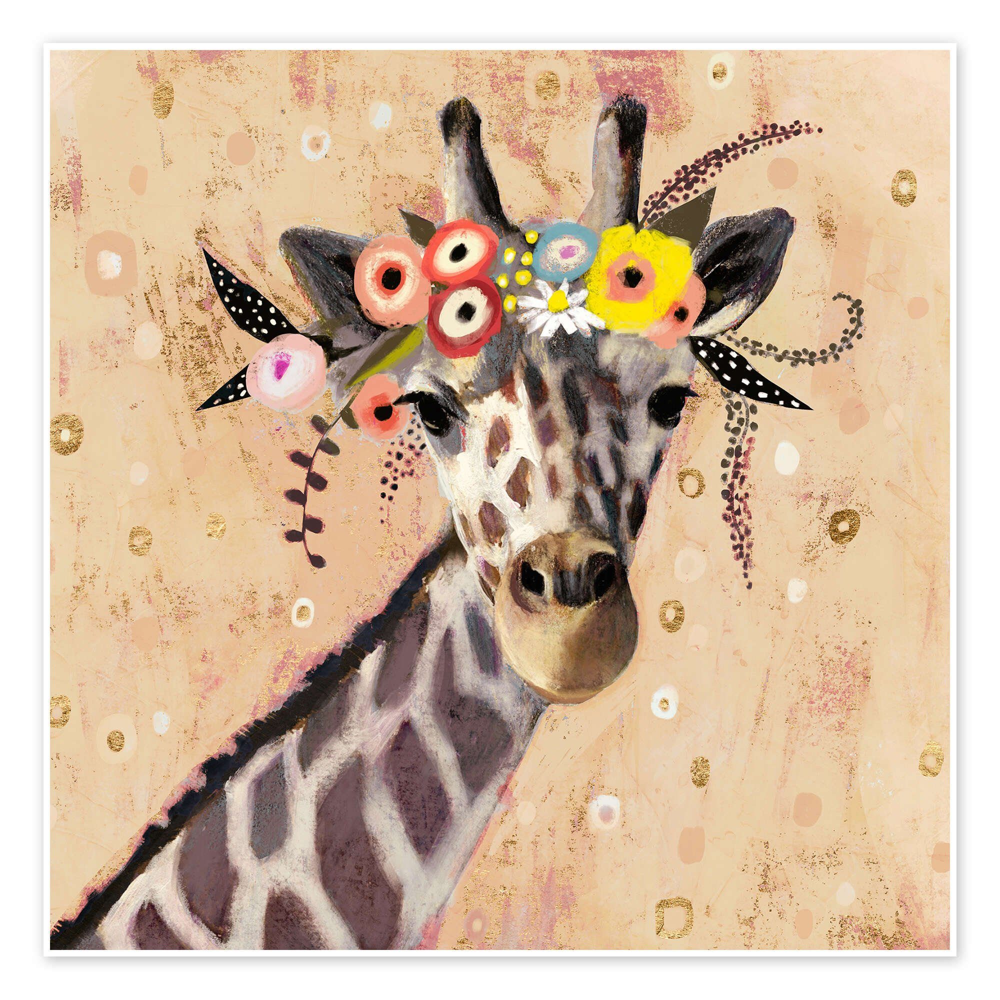 Posterlounge Wandbild Giraffe mit Blumen, Victoria Borges, erhältlich als Poster, Leinwandbild, Wandsticker oder Acrylglasbild