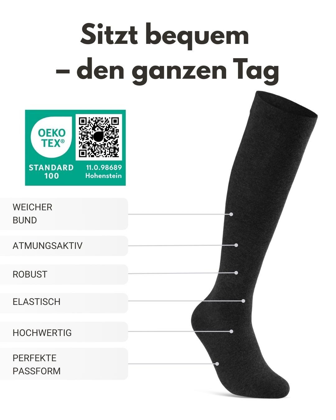 sockenkauf24 Stützkniestrümpfe Kompressionsstrümpfe Reisestrümpfe Stützstrümpfe mit Kompression (Schwarz, 2-Paar, 35-38) aus Baumwolle für Damen & Herren mit Komfortbund