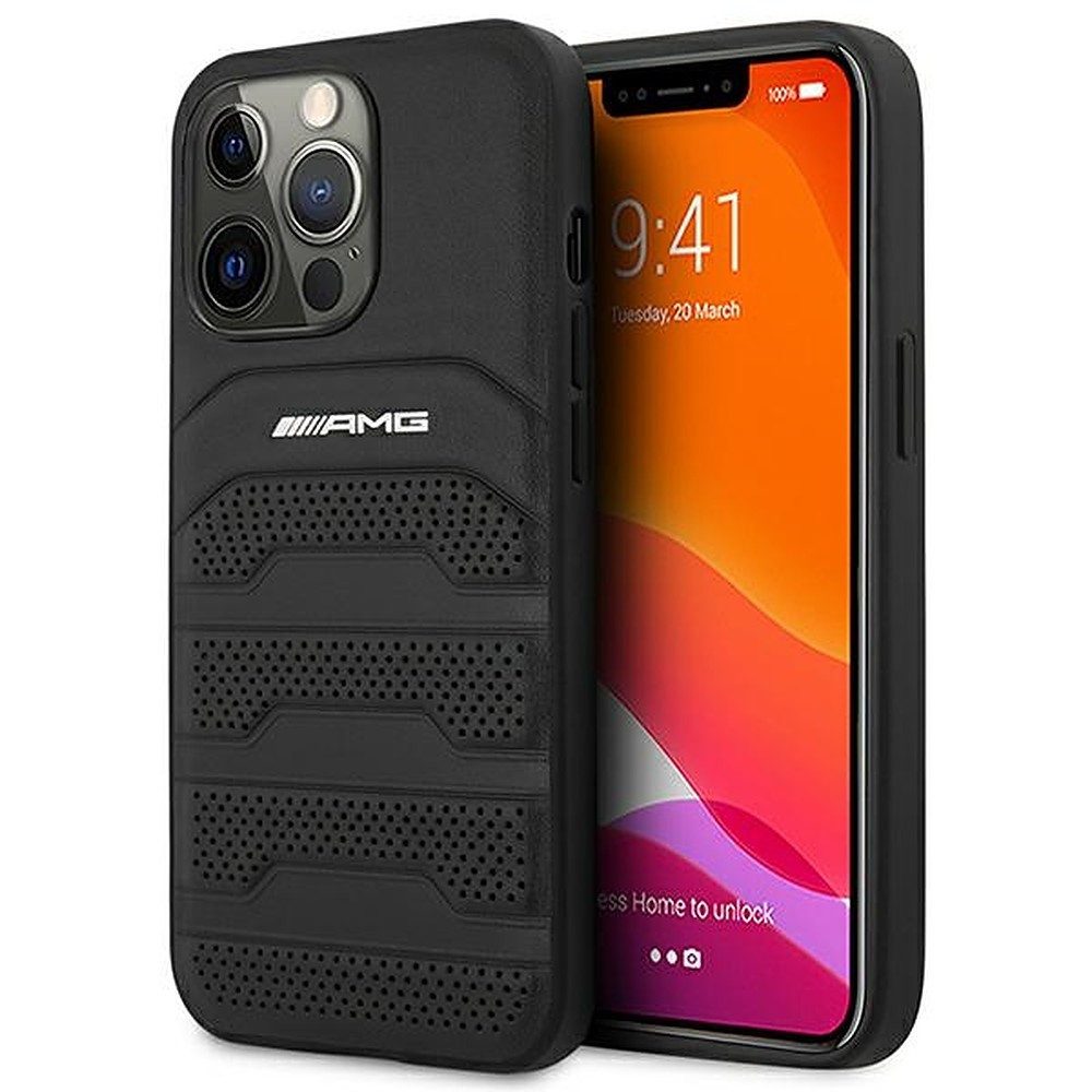 Mercedes Handyhülle Schutzhülle Lederhülle Smartphonetasche 6,7 Zoll, Echtleder, geprägte Linien, AMG-Logo, Kratzschutz