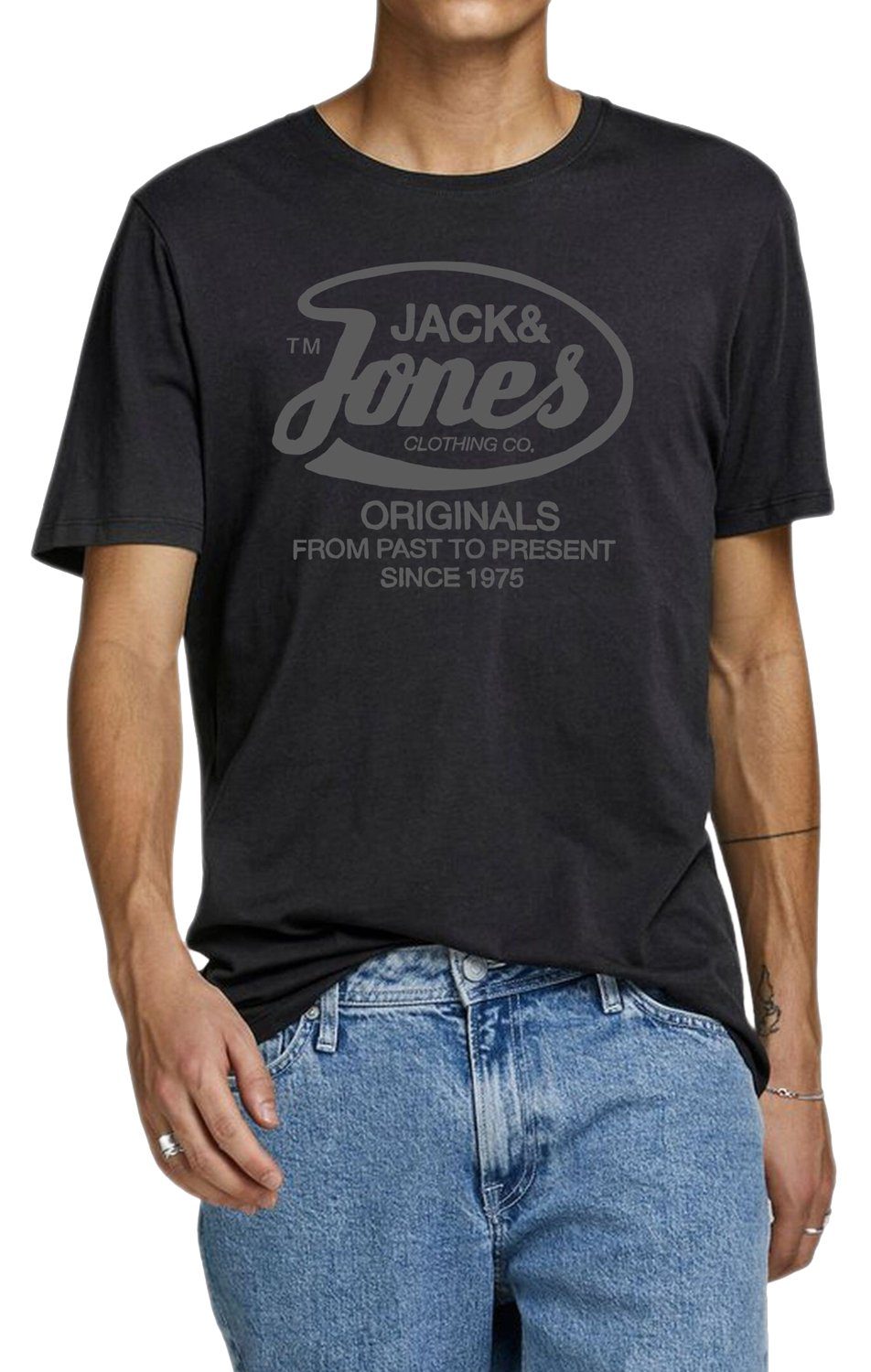 OPT12 & Rundhalsausschnitt Jack Fit T-Shirt Black Jones mit Print-Shirt Regular