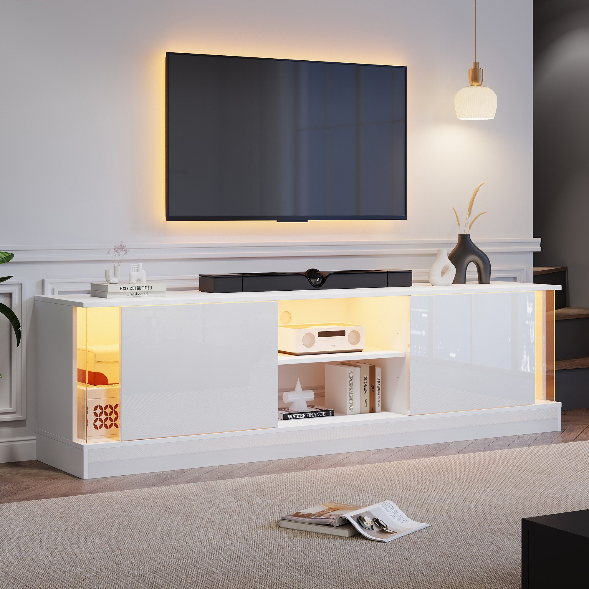 Merax Lowboard hochglanz Fernsehschrank mit LED-Beleuchtung, günstig online kaufen