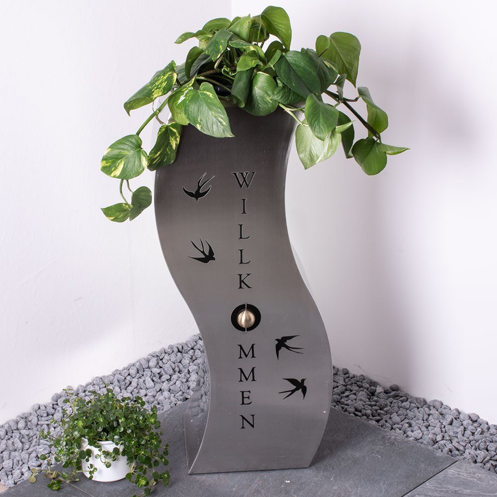 Garden Pleasure Pflanzkbel (1 St), Edelstahl Pflanzsule Schwalbe  Pflanzschale Metall Dekoration silber, Pflanzsule SCHWALBE