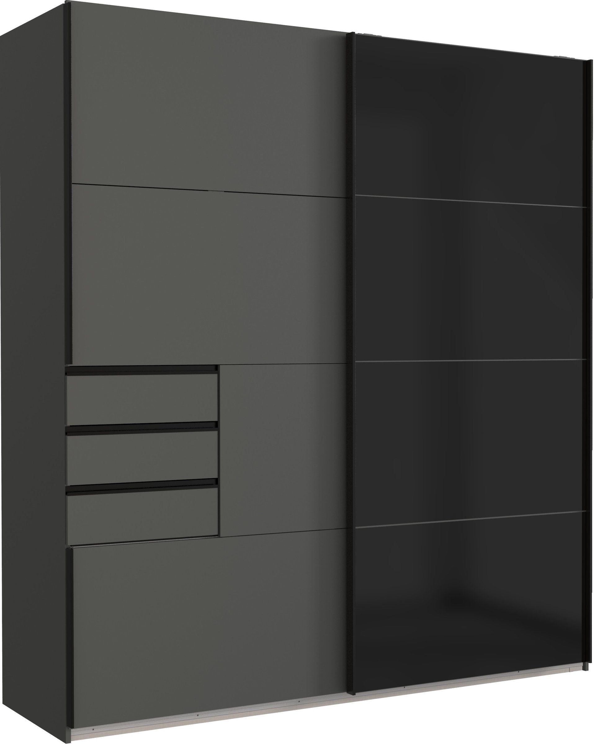 freiraum Schwebetürenschrank Barcelona (BxH: 225x208 cm) in GRPAHIT + GLAS SCHWARZ mit 3 Schubladen und 2 Türen