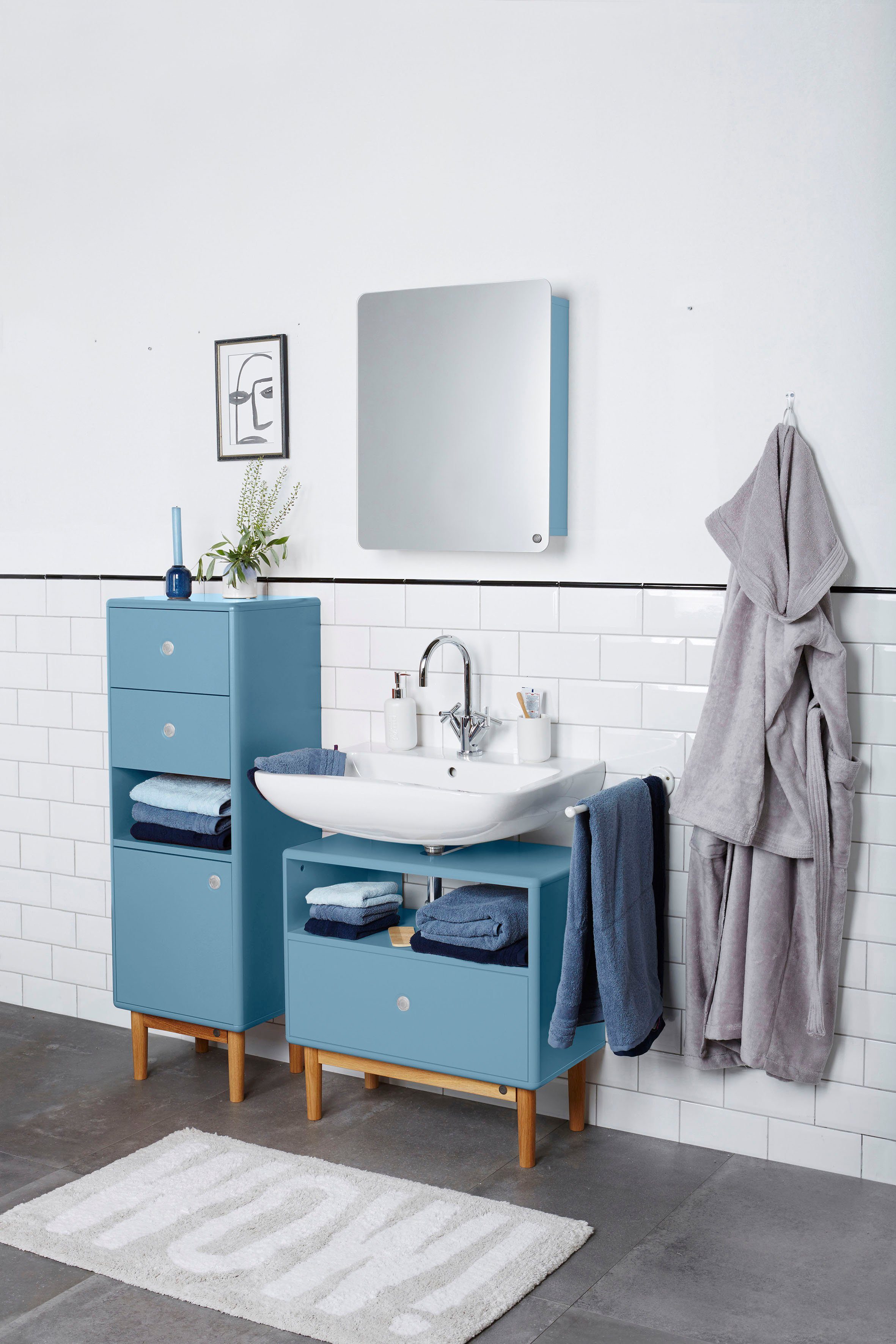 in BATH 65 HOME mit cm Eiche, TAILOR mit mit dove COLOR Waschbeckenunterschrank Breite Füßen TOM Schublade, Push-to-Open,