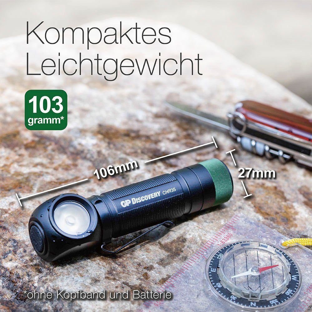 Stirnlampe Ladekabel GP Wiederaufladbar, Akku Discovery CHR35, + Discovery USB inkl. GP Batteries Lumen, Li-Ion 600 18650