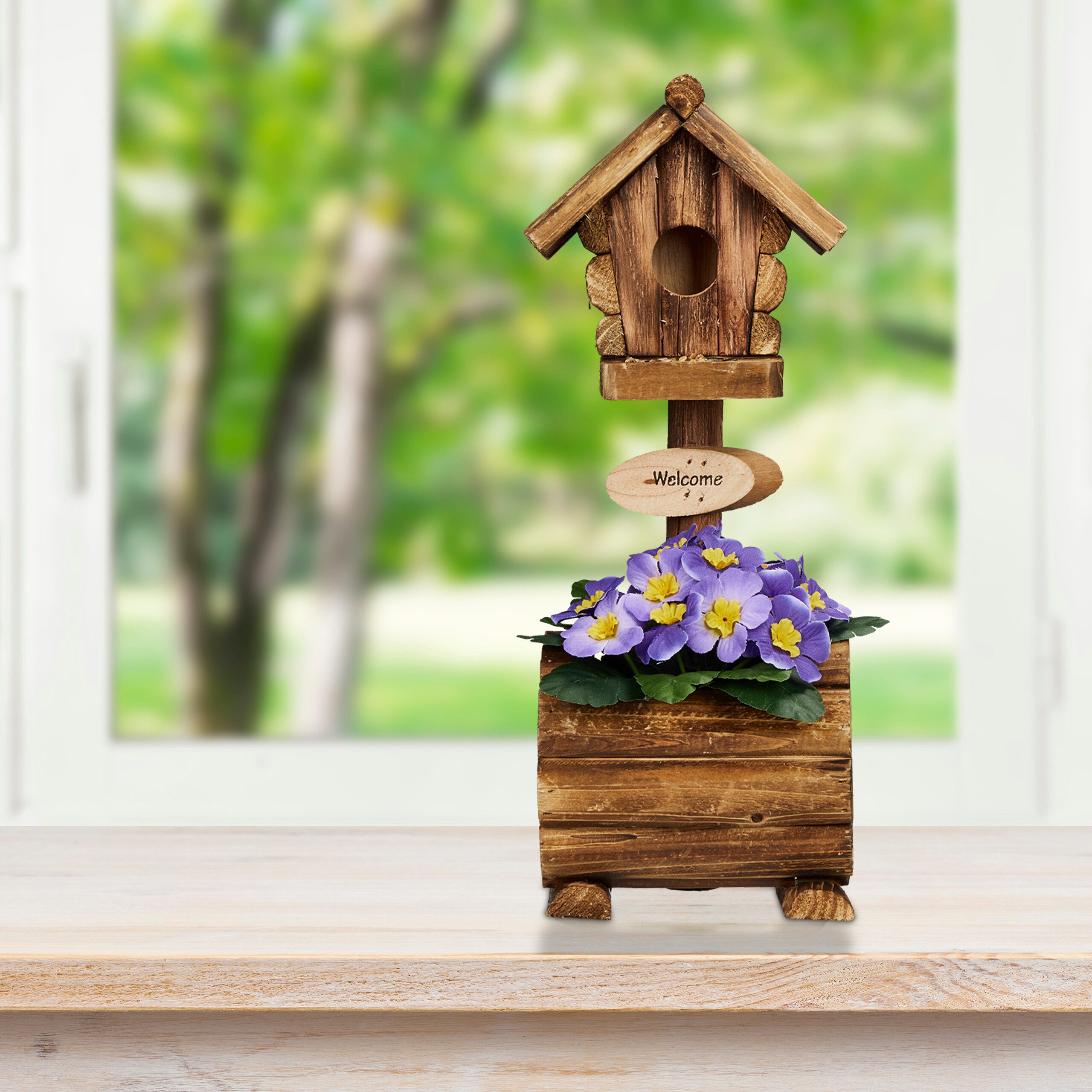 relaxdays Vogelhaus Deko Vogelhaus mit Blumentopf günstig online kaufen