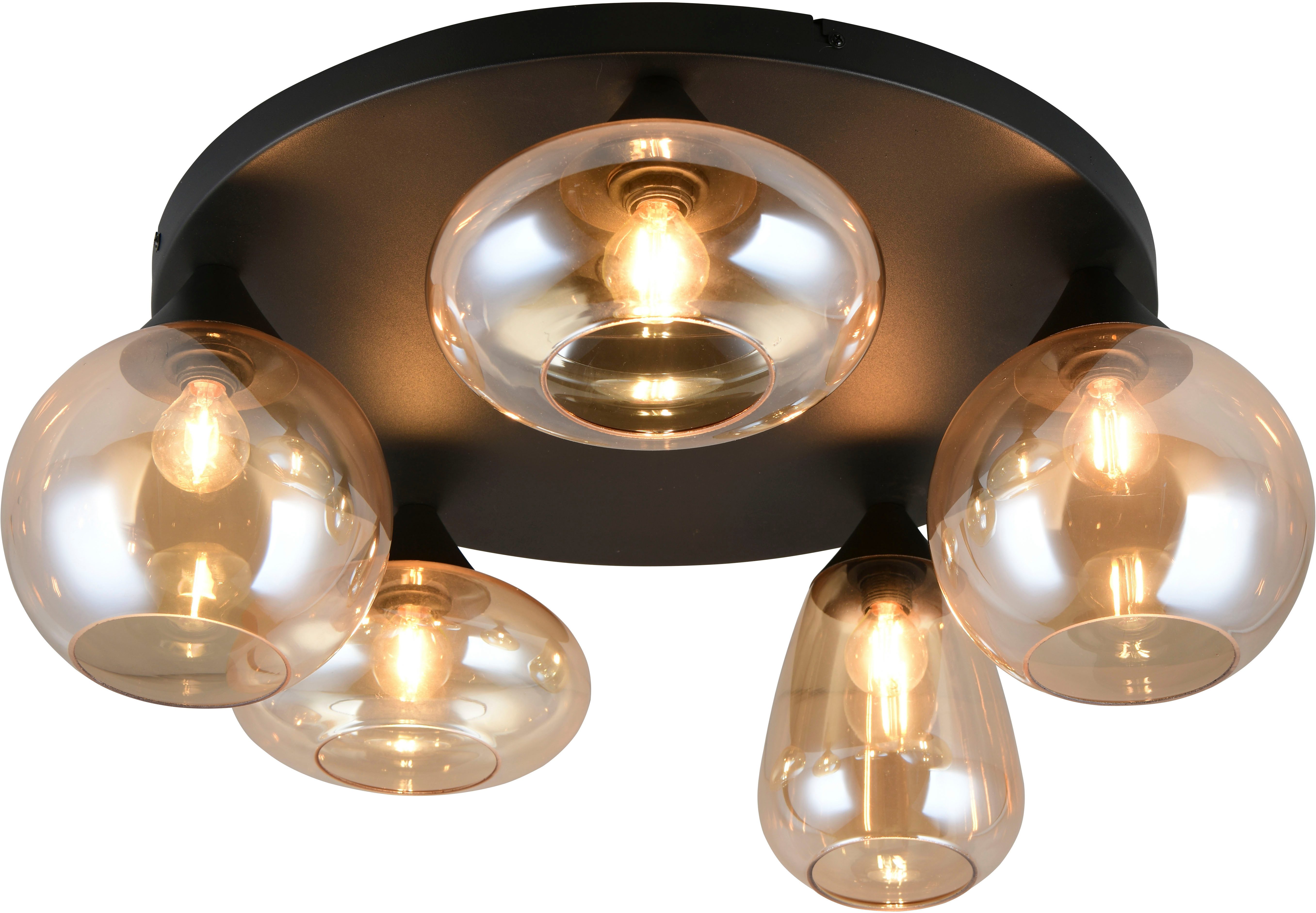 TRIO Leuchten Deckenleuchte Lumina, Deckenlampe 5-flammig mit Glasschirm, exkl 5x E14, max 10W, Leuchtmittel wechselbar, warmweiß - kaltweiß, Ø 64 cm Höhe 25 cm, spiegelnde Glas Лампыschirme in 3 modernen Formen