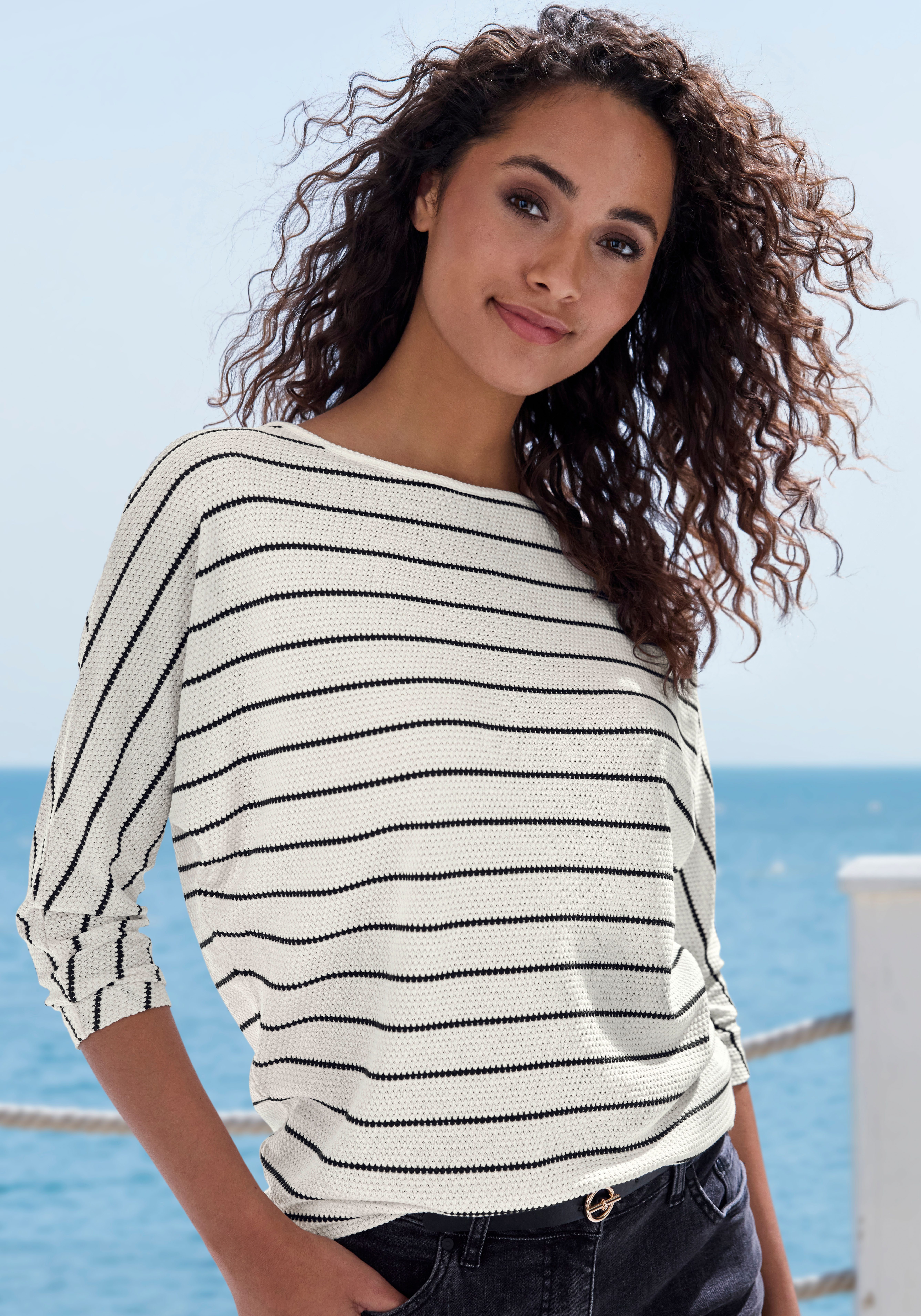Vivance by Lascana 3/4-Arm-Shirt mit modischer Streifenstruktur aus Baumwoll-Viskose-Qualität – Bild 5 von 5