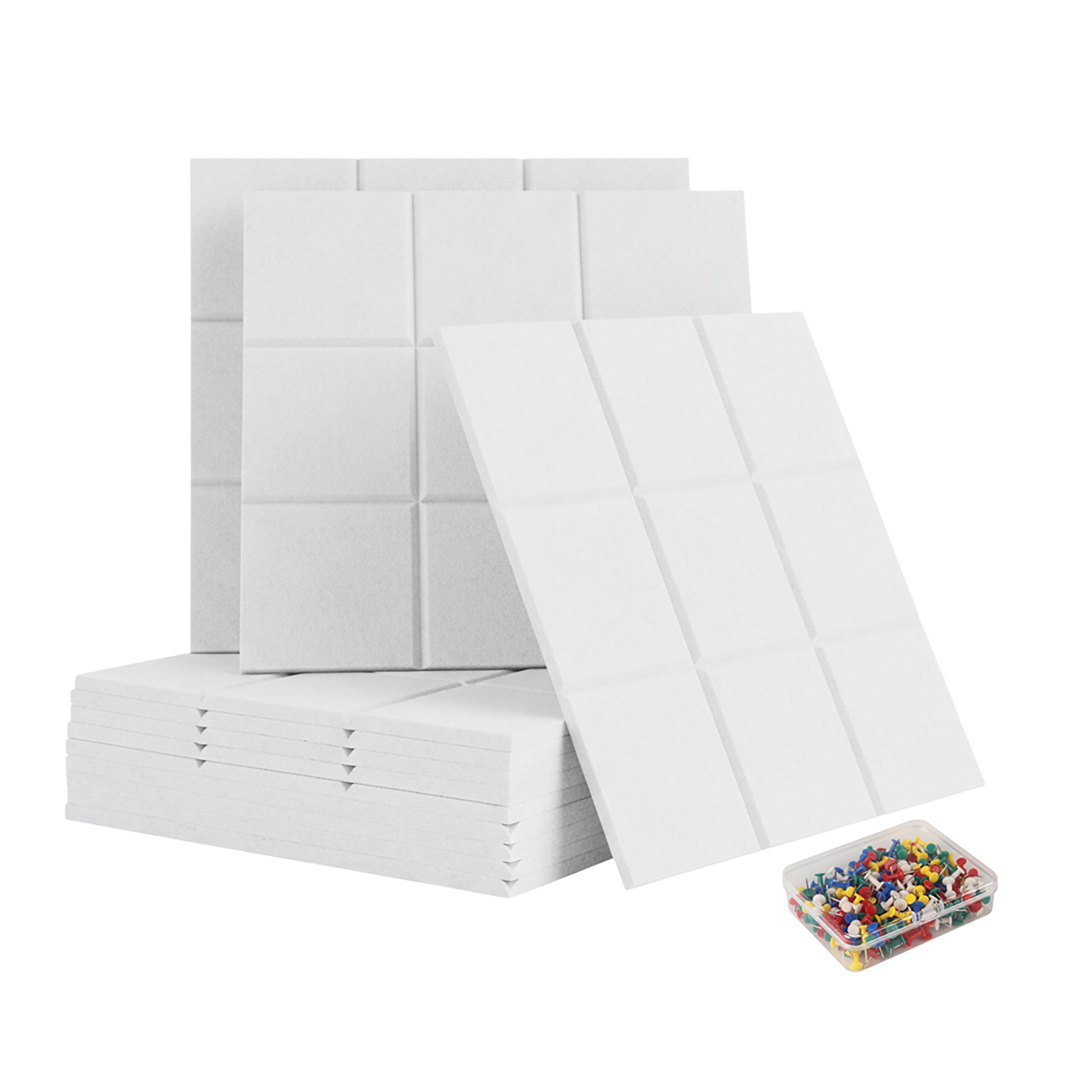 relaxdays Pinnwand 12x selbstklebende Filzpinnwand Quadrate, (112-tlg), weiß